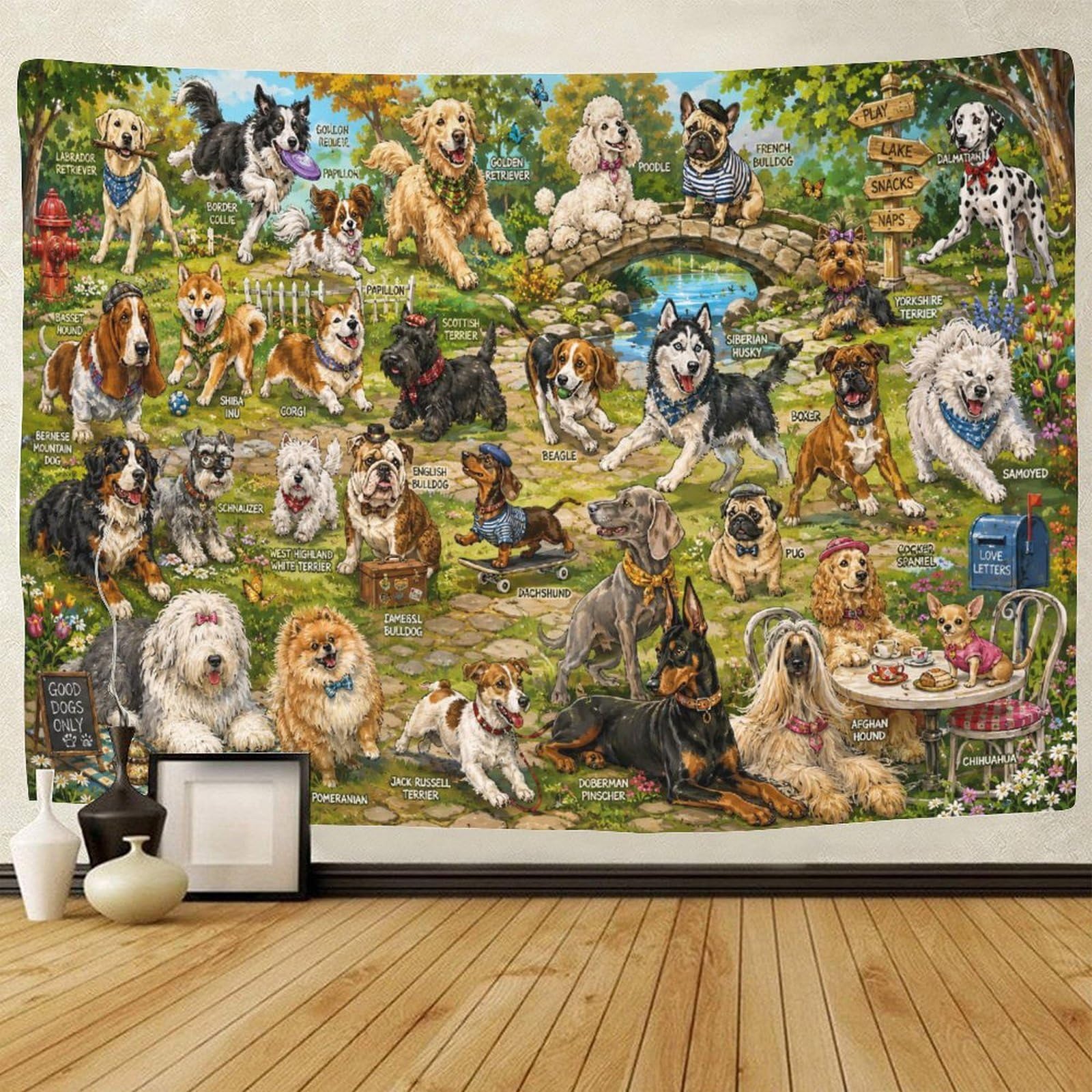 GPMNBCXZK Dog Breeds with Names Guide 3D Print Tapestry for Bedroom Wall Art Decor Tapestries Poster Curtain Bedroom Dorm 100cmx150cm