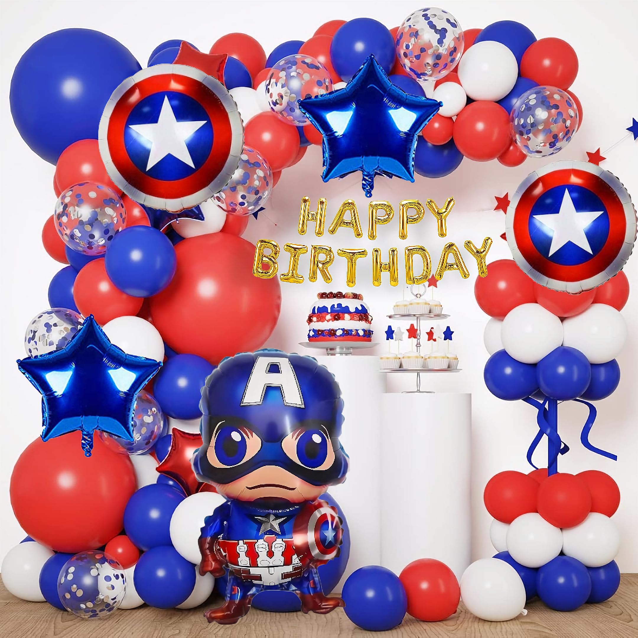 Superhero Birthday Party Decorations Set, Red White Blue Balloon Garland Kit with Banner, Super Hero Foil 63-Piece-image-15