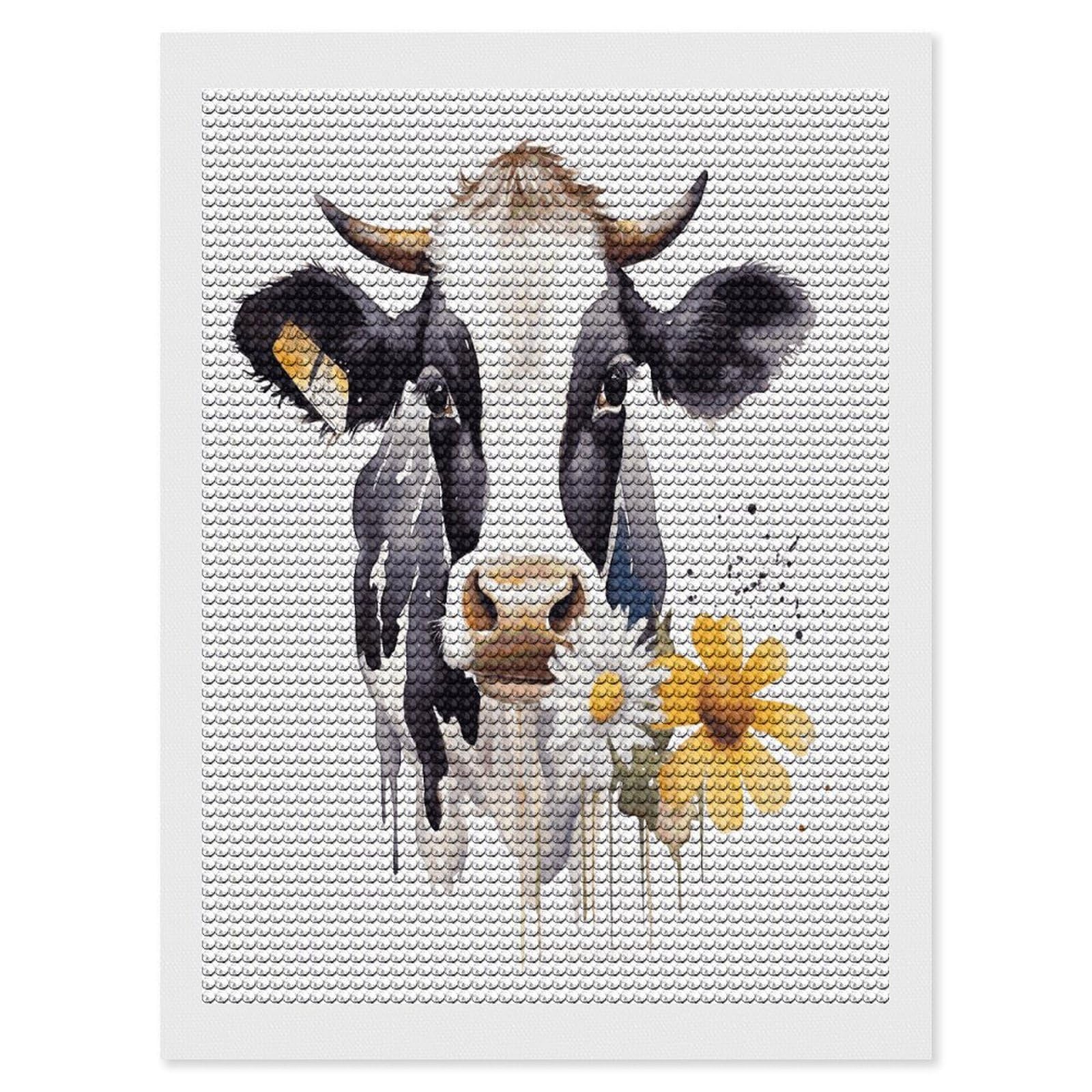 FekiLoot Watercolor Cow and Daisy Flower Paint by Numbers Kit for Adults Beginner DIY Diamond Dots Paintings Round Full Drill Diamond Art Kits Picture Diamond Art Painting Kits for Home Decor 12"x16"