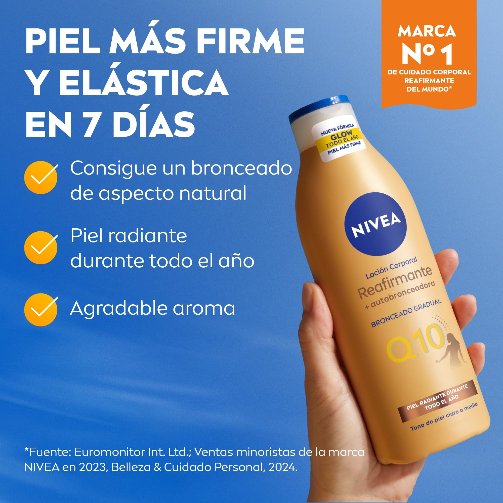 NIVEA Q10 Loción Corporal Reafirmante + Autobronceadora (400 ml), crema hidratante corporal con coenzima Q10, crema bronceadora para tono de piel claro a medio — view 2