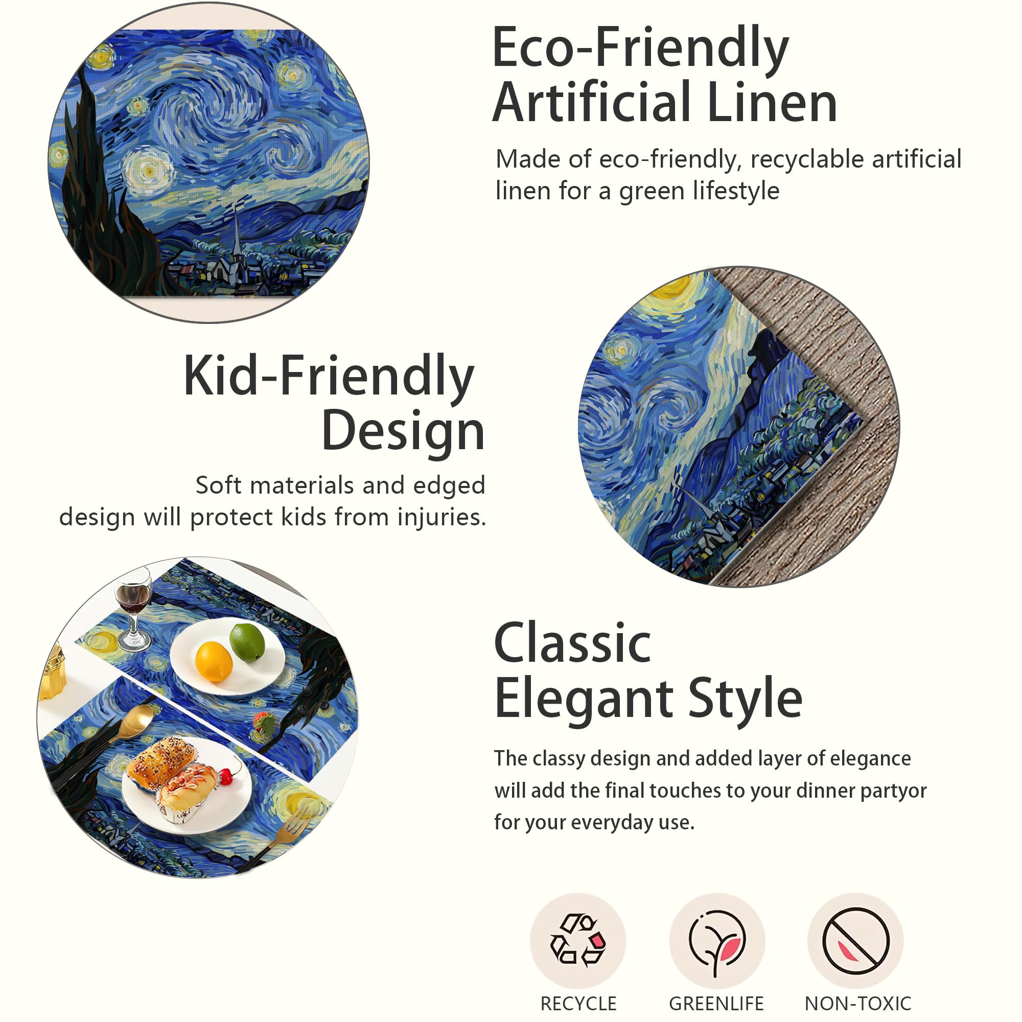 Starry Night Placemats Set of 6,Table Mats Non-Slip Heat Resistant Washable Placemat for Party Kitchen Dining Table Decoration Indoor Outdoor - Image 2