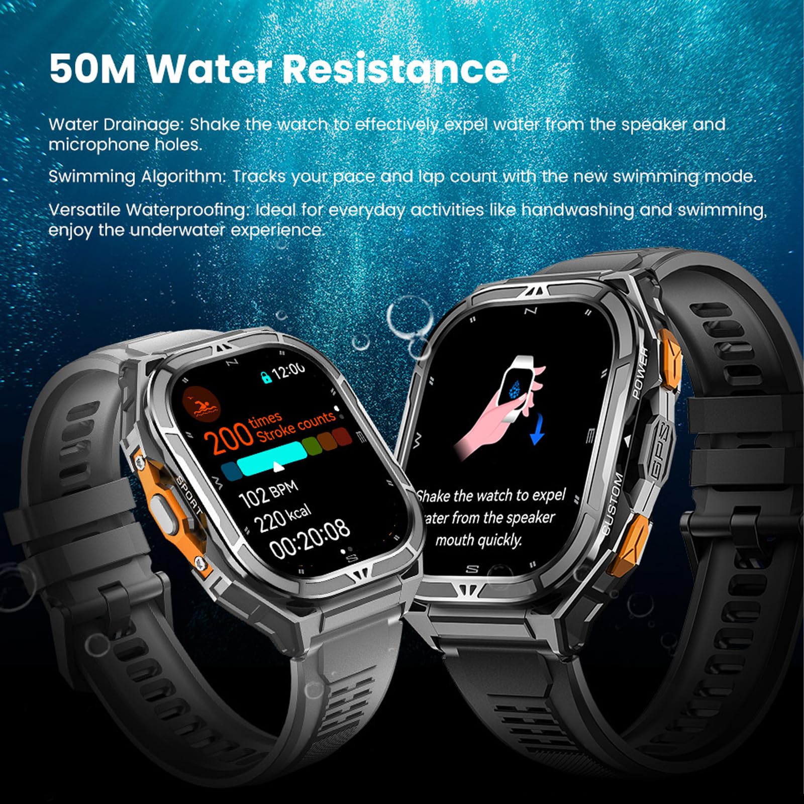 findtime GPS Montre Connectée Smartwatch Bluetooth sans Fil Grande Cadran Montre Homme Femme avec Appel Bluetooth Sport Podomètre Montre Connectée étanche 3ATM Multi activités Moniteur Fréquence