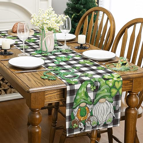 Miniatura 4 de Siilues Camino de mesa del día de San Patricio, divertidas decoraciones del día de San Patricio, trébol de la suerte, decoración de mesa