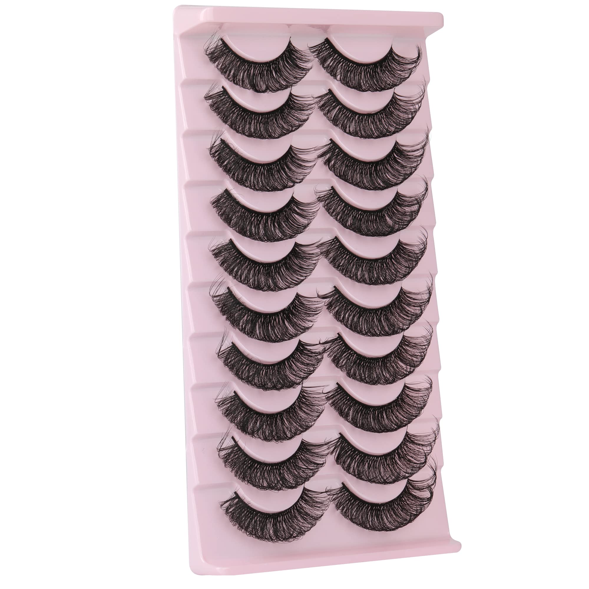 wiwoseo False Eyelashes Russian Strip Lashes Natural Look 3D Effect Wispy Fluffy Curly 18MM Lashes Valentin's Gift 10 Pairs Pack