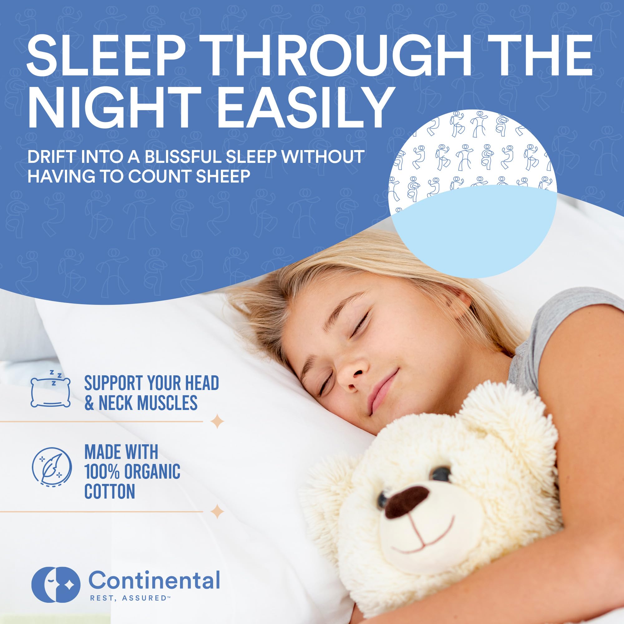 Continental Bedding Almohada 100% plumón de Ganso para niños de 13 x 18 Pulgadas, Potencia de Relleno 550 (13 x 18)
