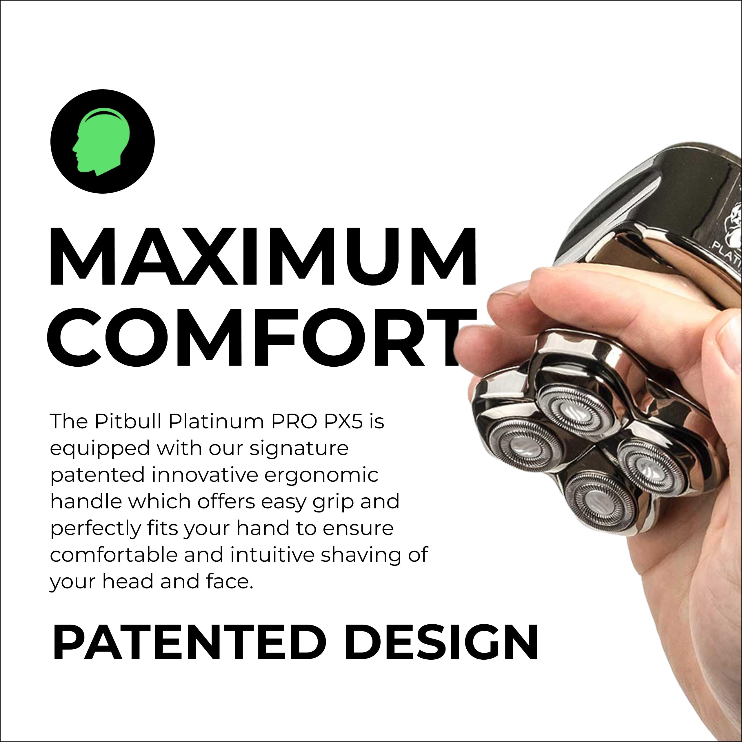 Skull Shaver Pitbull Platinum Pro PX5 – Afeitadora Eléctrica para Hombre, Inalámbrica, Recargable, Uso en Seco y Húmedo, Ergonómica para Cabeza, con Soporte de Lavado y Estuche de Viaje