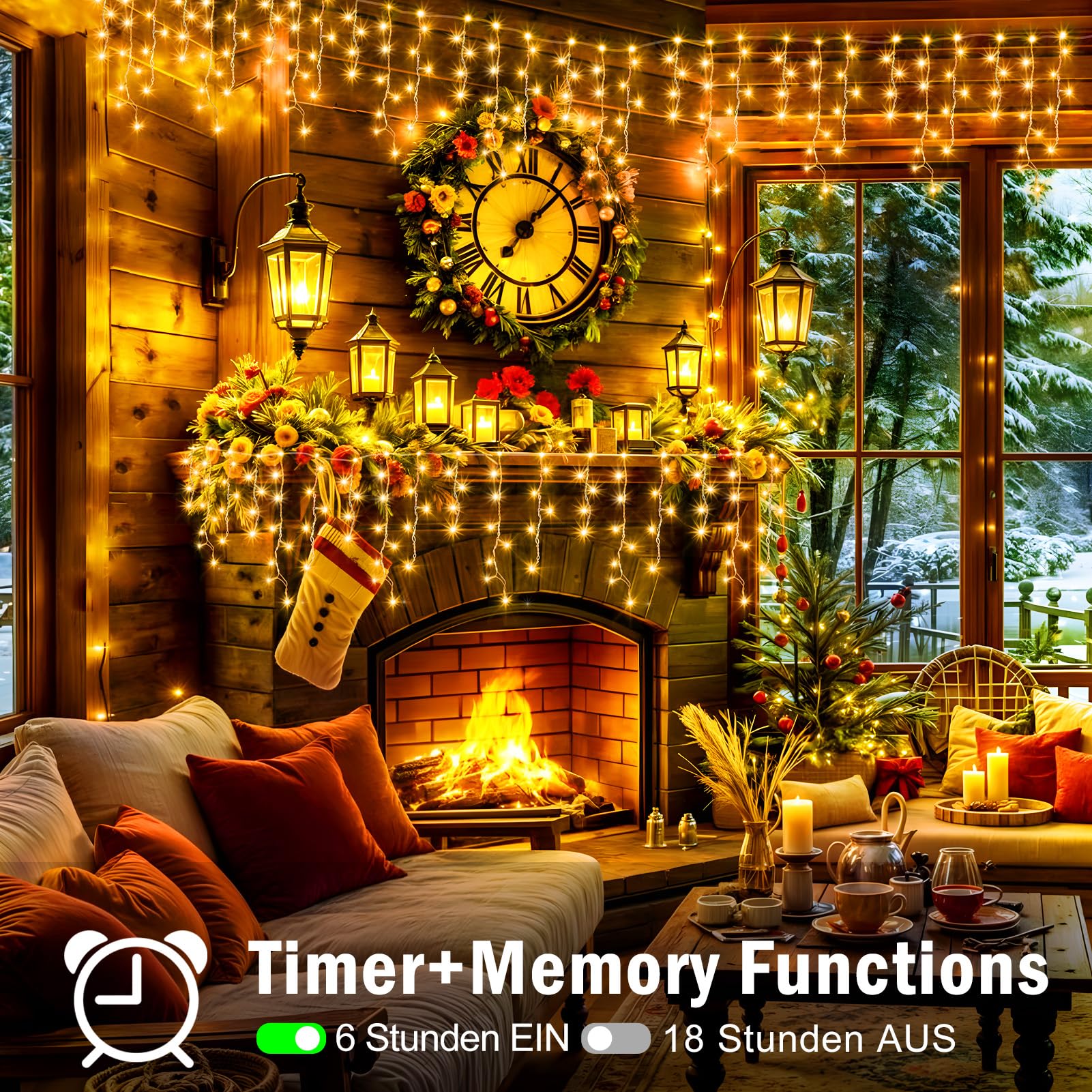 XURISEN 20M 640 LED Weihnachts Eisregen Lichterkette Warmweiß 4-5-7 Eiszapfen Timer 8 Modi IP44 Wasserdicht für Traufe Garten Vorbau