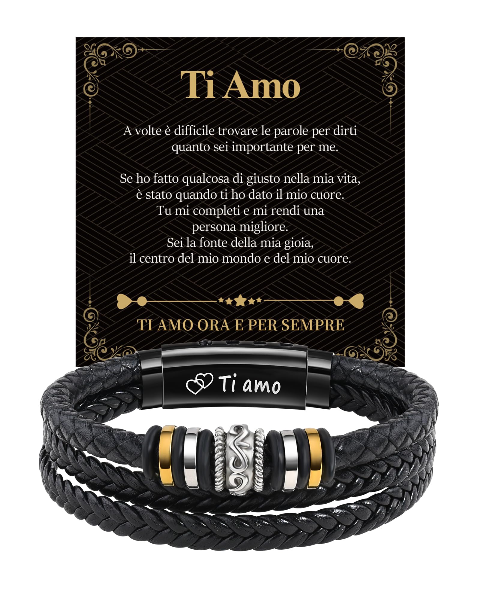 Cheerslife Bracciale Uomo in Pelle Regalo Uomo Figlio Fratello Idee Regalo Natale Compleanno Anniversario Matrimonio Laurea Scuola A Mio Figlio Regali per Lui Natale