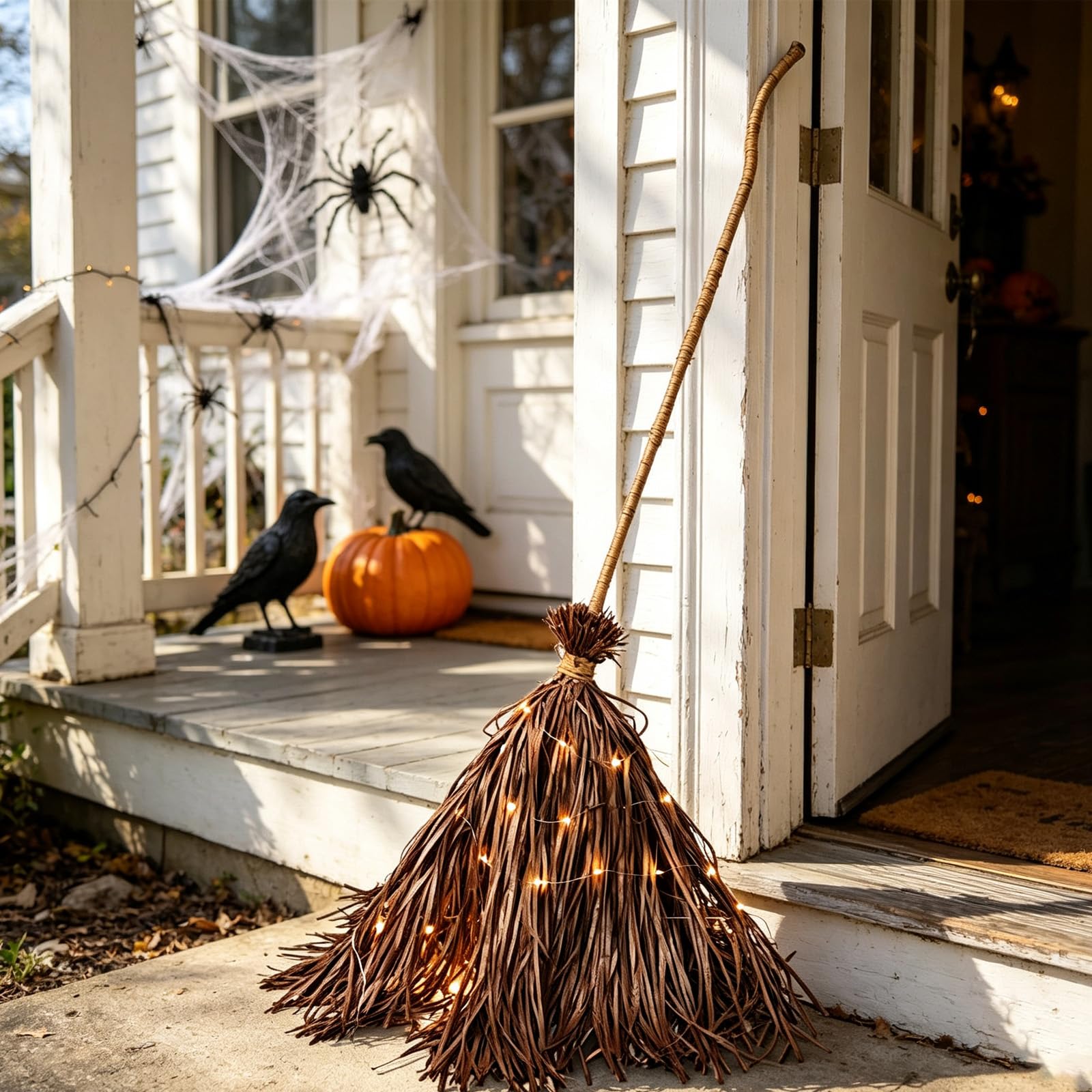 DAZZTIME Balai de Sorcière Lumineux,Décoration d'automne d'halloween 5,5Fuß