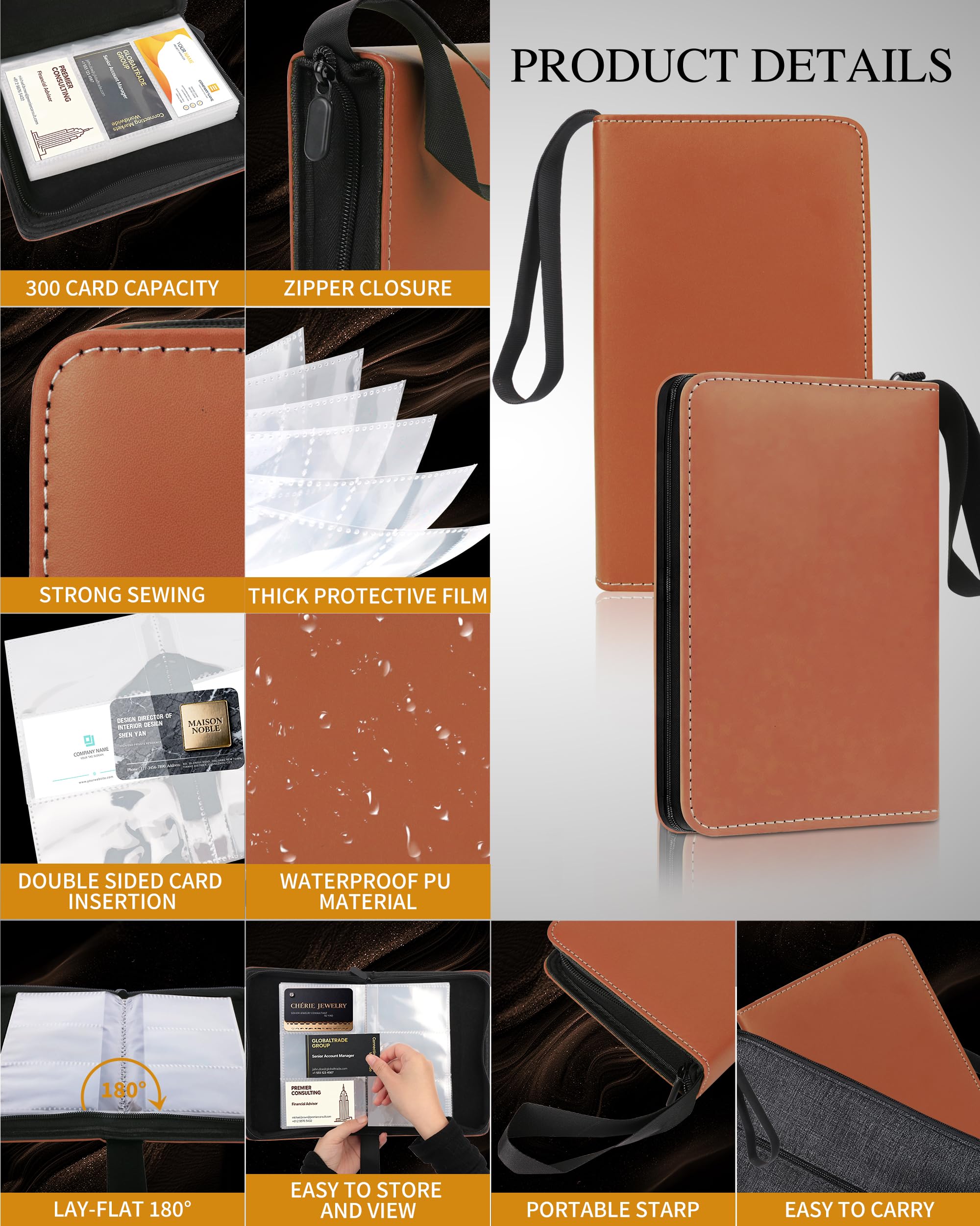 Lot de 50 porte-cartes de visite professionnels en cuir synthétique avec capacité de 300 cartes, pour homme et femme, marron rougeâtre