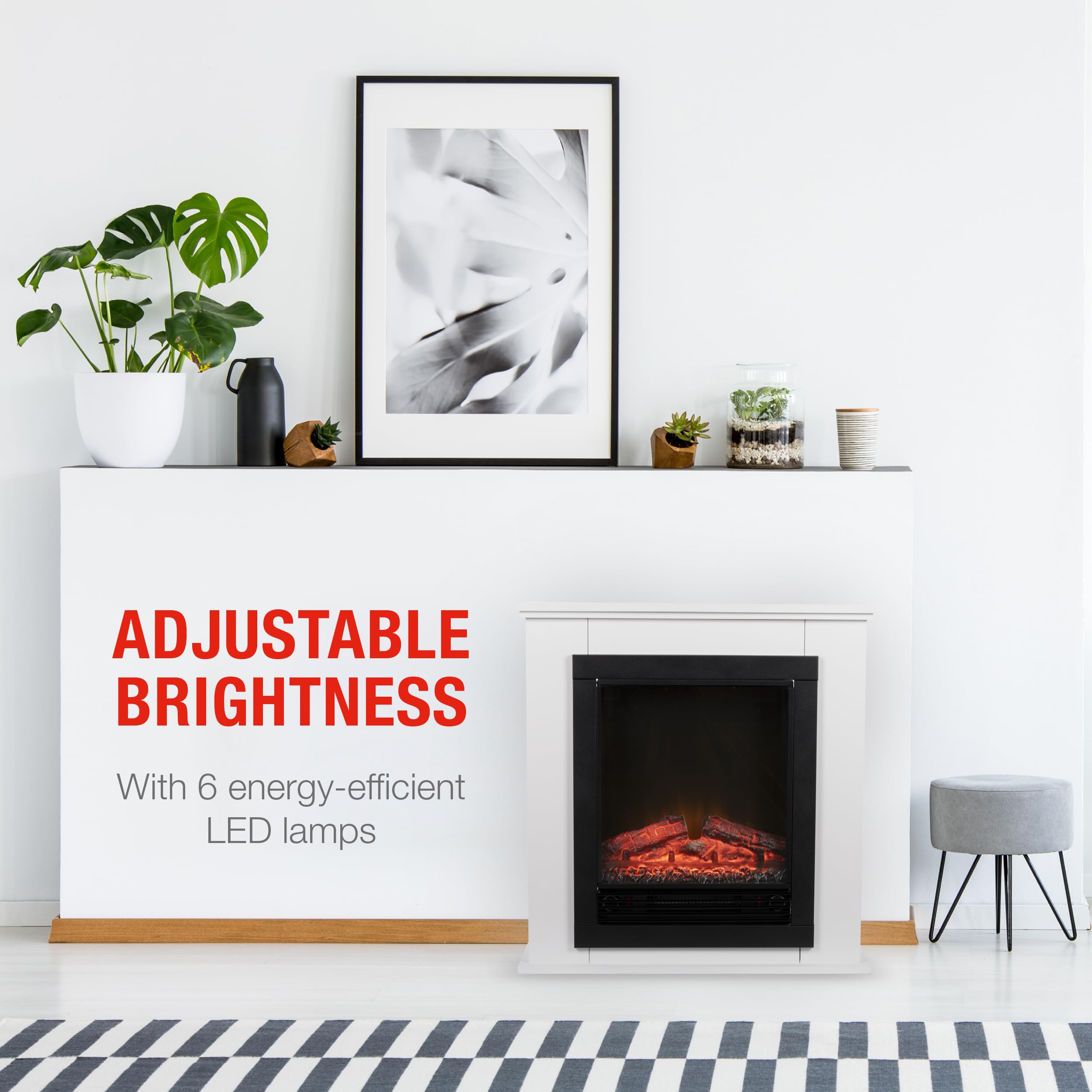 Alpina Geneva Chimenea Eléctrica - Chimenea Decorativa con Calefacción, Panel de Control y Temporizador - Estufa Eléctrica Independiente con Llama LED - 1800W - Blanco