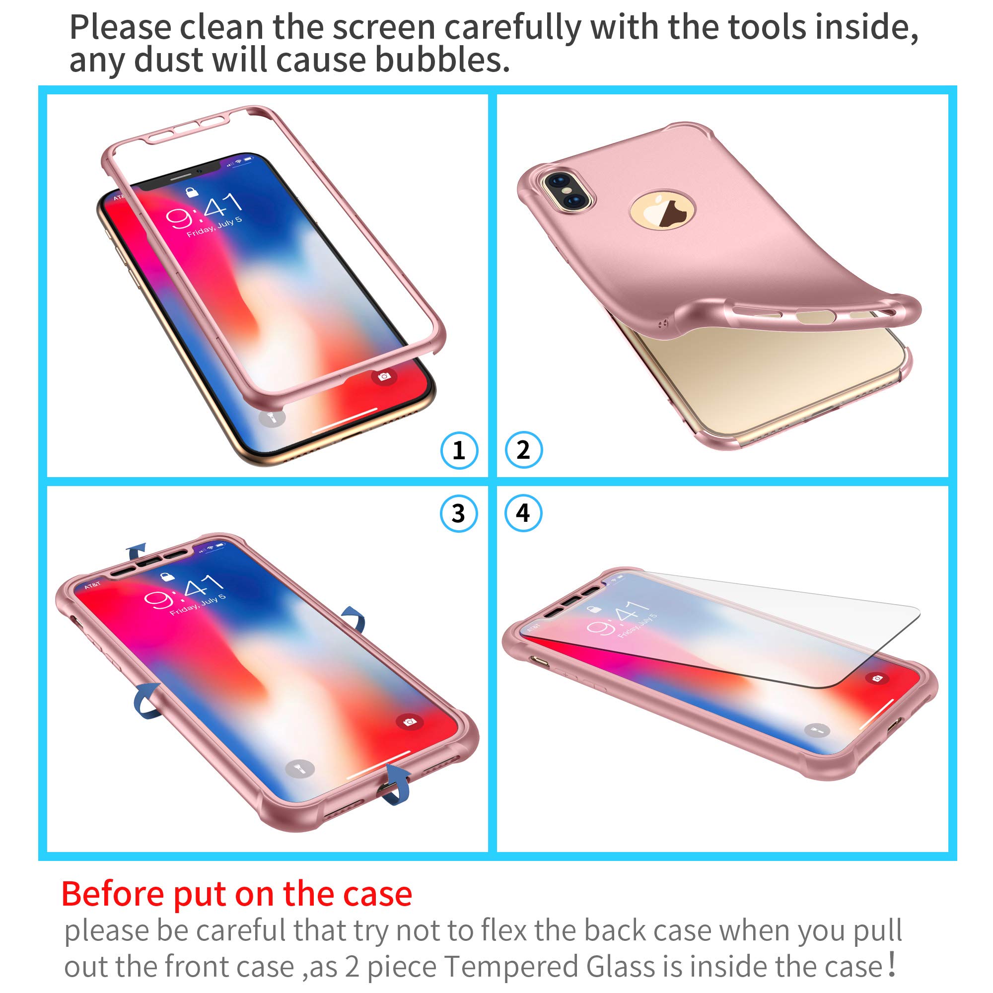 Custodia Per IPhone XS/iPhone X: Cover In Policarbonato E TPU Con Retro In Vetro Temperato, Rosa