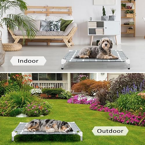 Miniatura 6 de Cama elevada elevada para perros al aire libre Cama de cuna para perros con patas antideslizantes Cama hamaca para perro con marco de acero