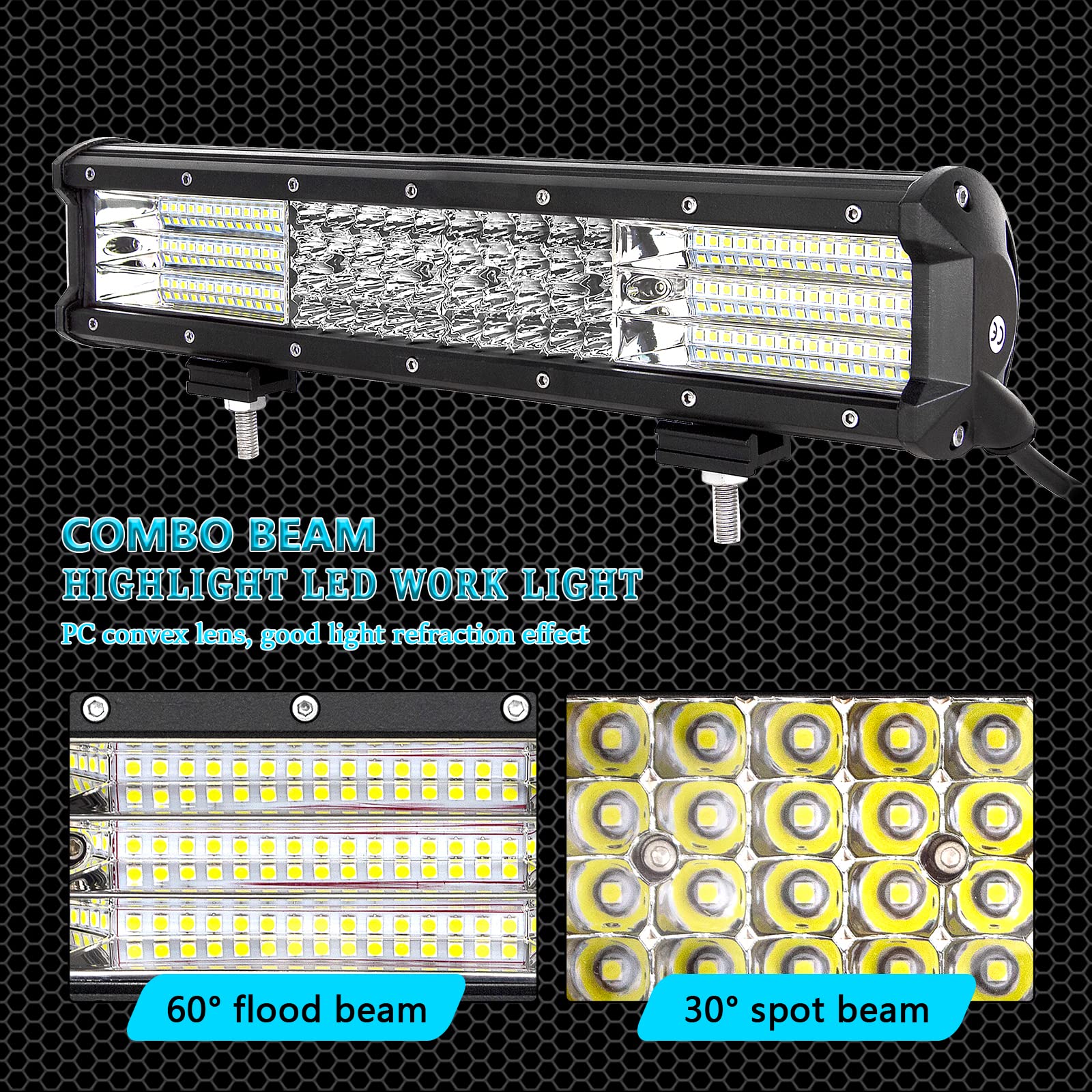 RIGIDON Listwa świetlna LED 38 cm 390 W, z zestawem kabli wiązki przewodów 12 V i punktową lampą roboczą 10 cm 60 W, światło przeciwmgielne 9D do samochodów terenowych, ciężarówek, SUV-ów, UTE, ATV, 4
