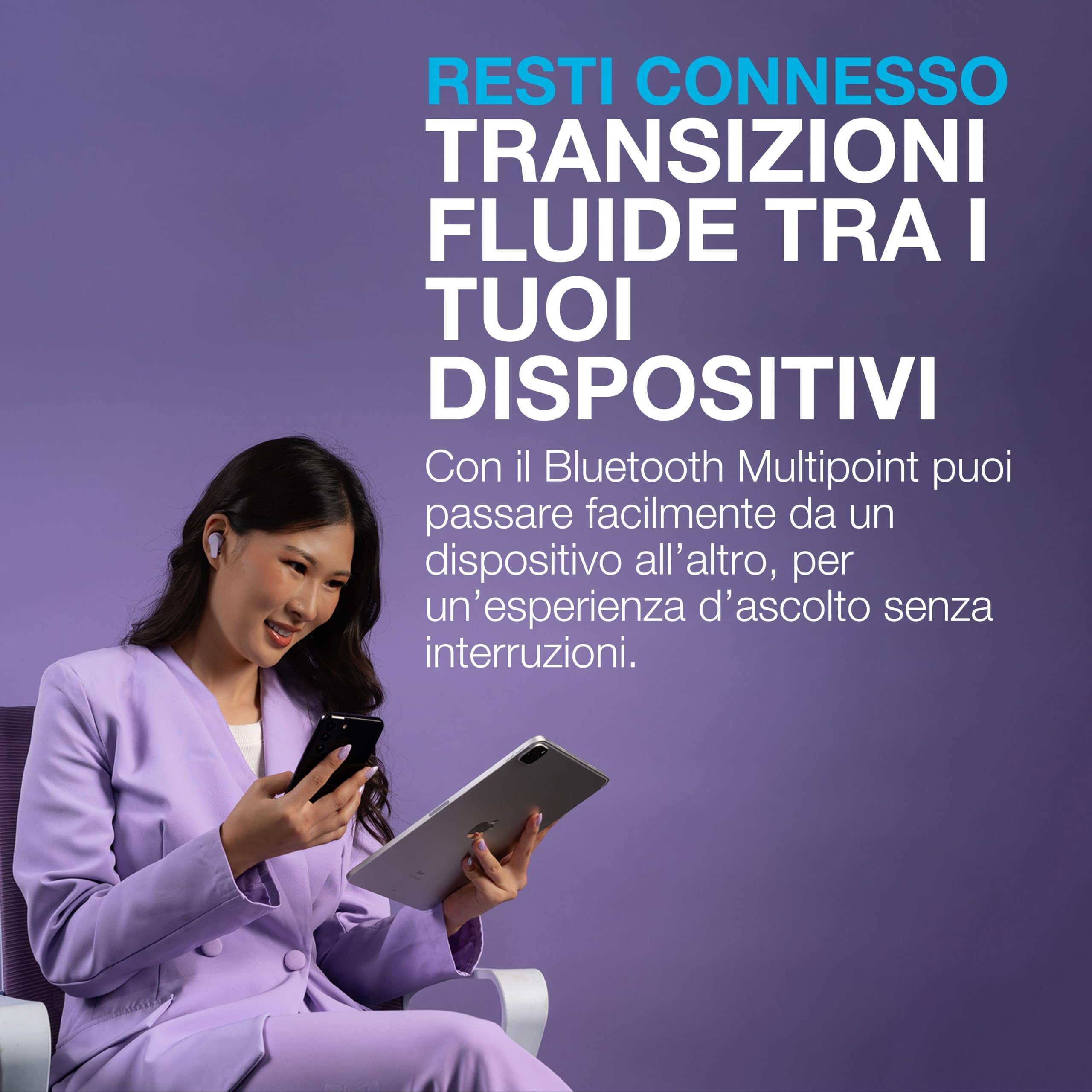 JLab Go Pods ANC Auricolari Bluetooth Cancellazione Rumore, Lilla | Cancellazione Attiva del Rumore Ibrida, Cuffie Wireless IP55, 26h+ Autonomia, Chiamate Nitide, Audio via App