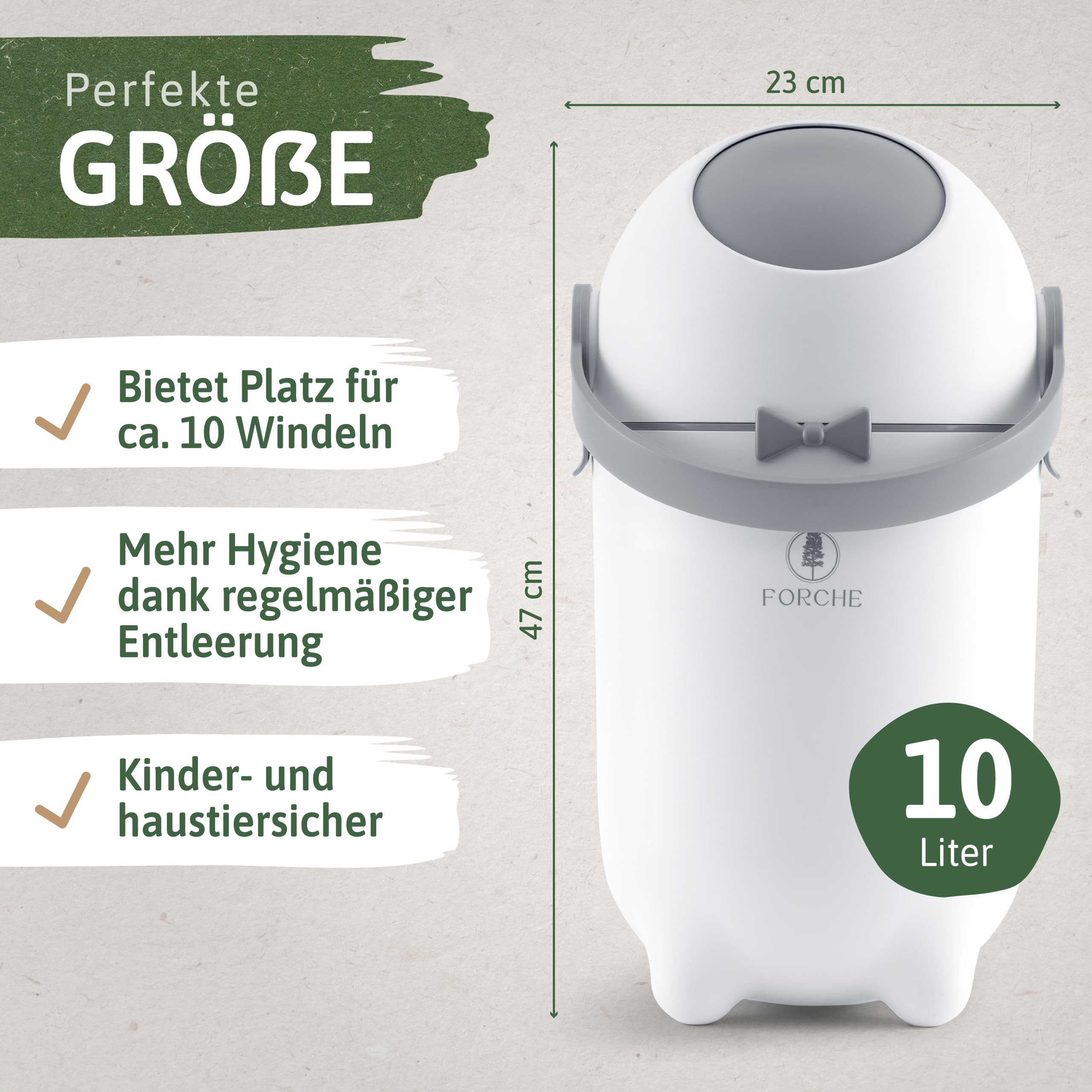 Forche® Pattumiera per pannolini per bambini, inodore, senza costose ricariche, perfetta per un'intera giornata,