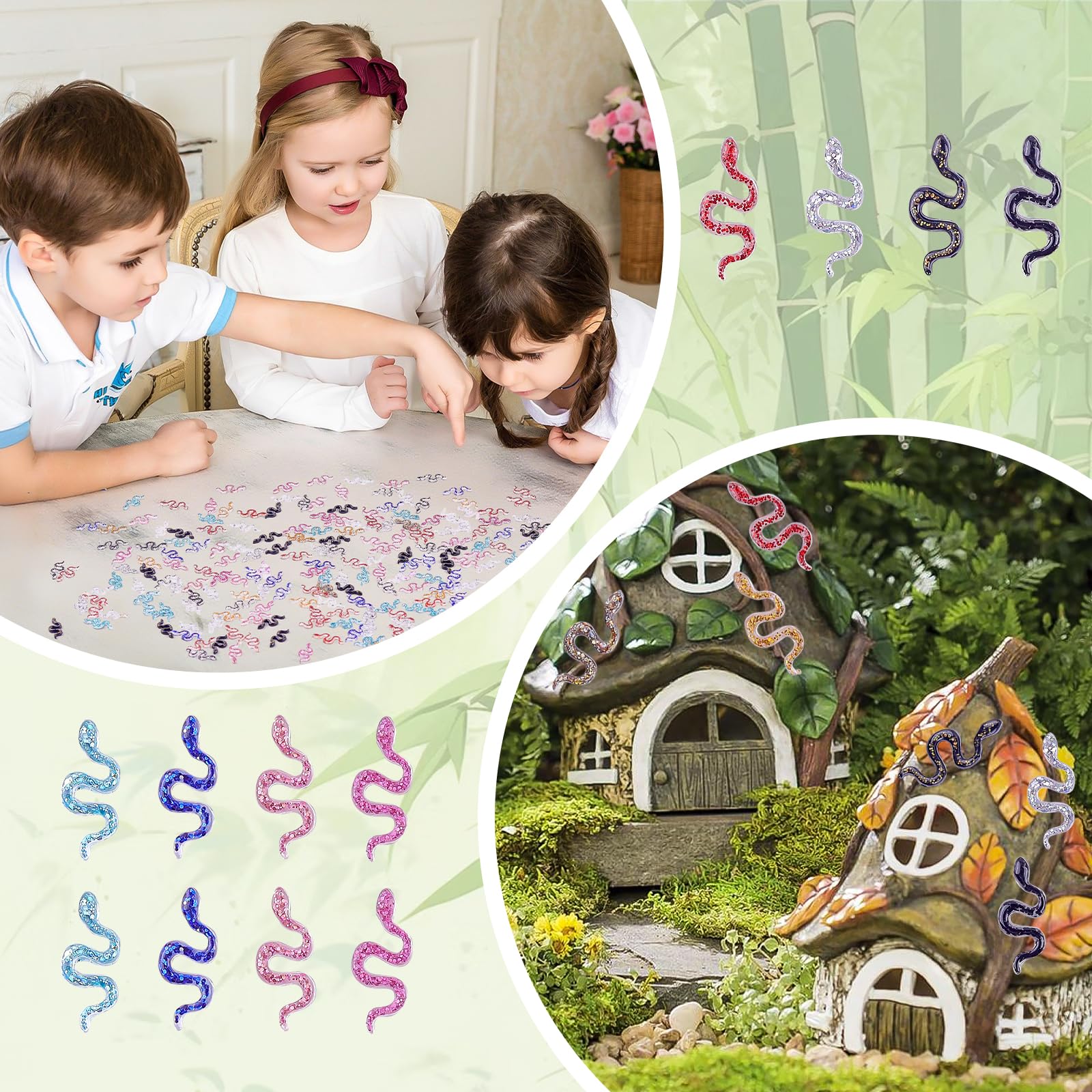 Pack De 200 Mini Serpientes De Resina De Colores Surtidos – Figuras Con Brillo, Resistentes Y Ligeras, Para Decorar Casas De Muñecas, Jardines De Hadas Y Manualidades DIY