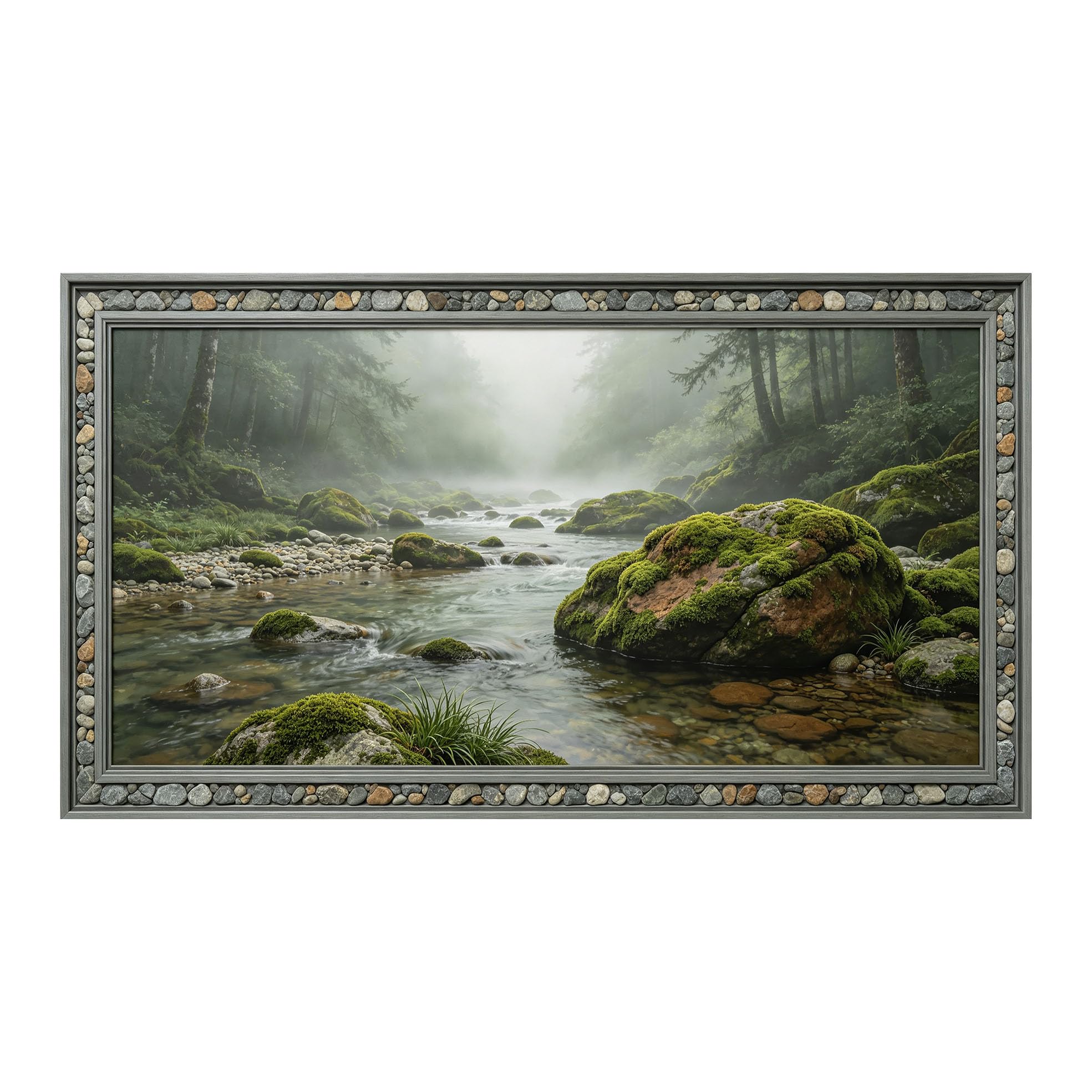 Yzpallescene 3D Framed Wall Art 50cm×100cm Misty Mountain River Waterfall Wilderness Panoramic Fresco Large Size SelfAdhesive Removable Wall Decor Prints Artwork for Living Room Bedroom Office