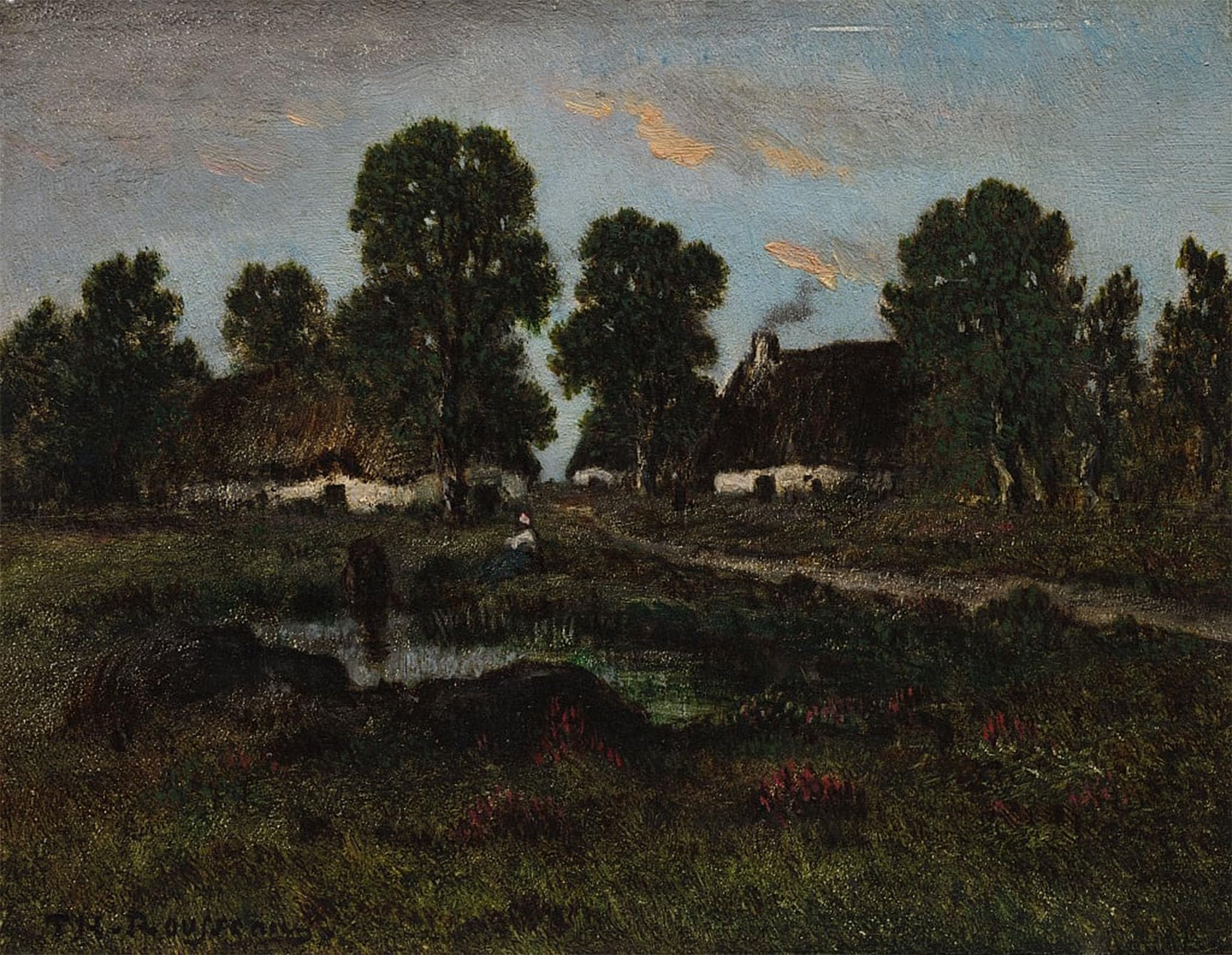 ARTXLXXBN Famous Print Painting Colorful Art Print Cottages Near Larchant Not Dated by Pierre Etienne Theodore Rousseau Canvas Art Decorations for Home Decor 60x90cm