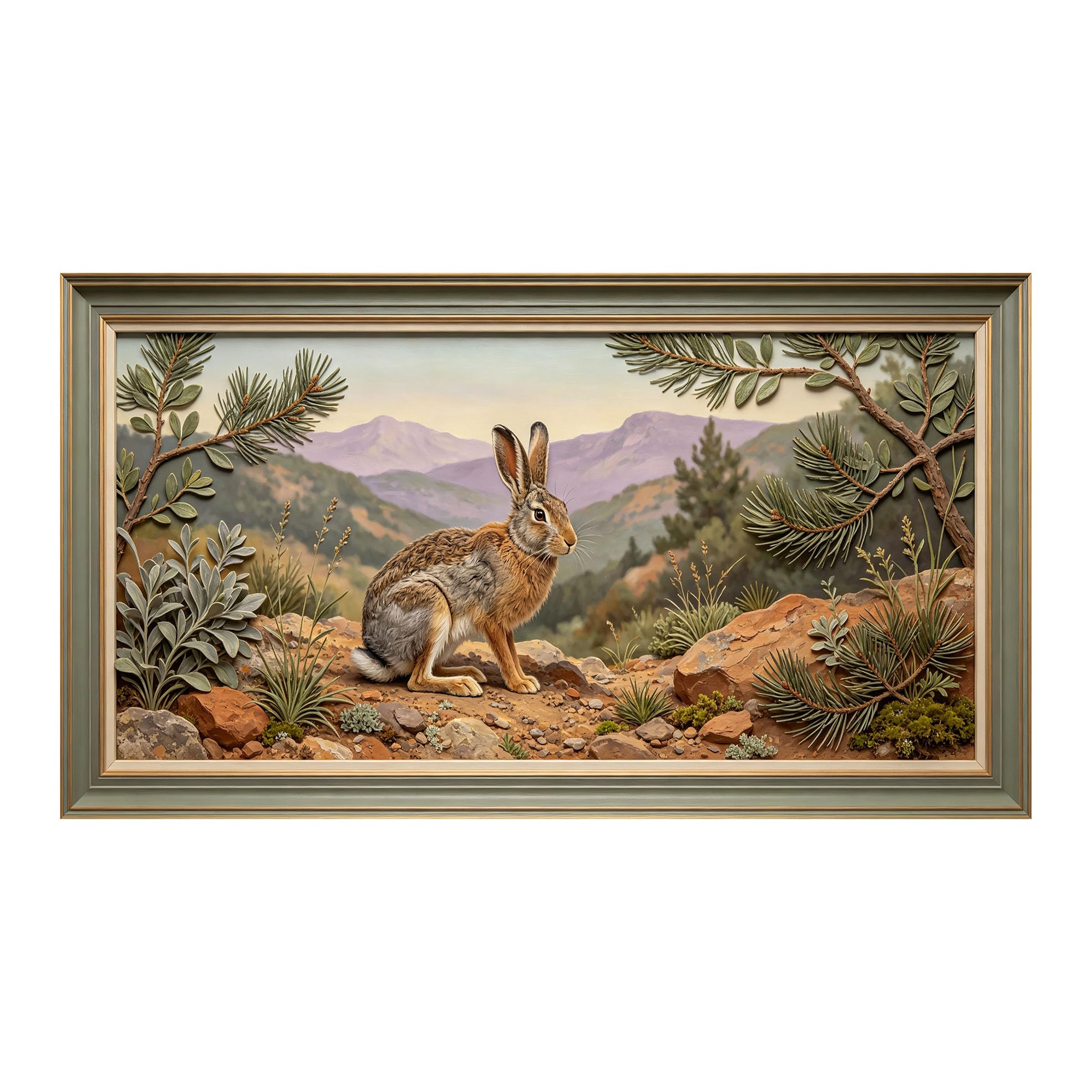 Yzpallescene 3D 3D Framed Wall Art 50cm×90cm Mountain Forest Landscape Wildlife Rabbit Oil Painting Large Size SelfAdhesive Removable Wall Decor Prints Artwork for Living Room Bedroom Office