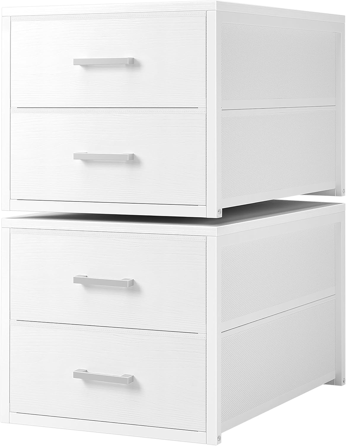 BOLUO Stackable Storage Drawers Narrow Closet Organizers and Storage Fabric White 2 Drawer Dresser for Bedroom 2 Packs Modern Deep(15.4\"D x 11.4\"W x 12\"H) White (missing parts)