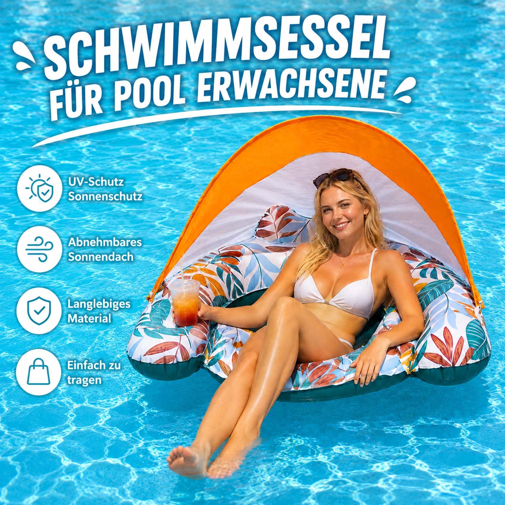 Inflatable Water Pool Air Mattress for Adults - Schwimmsessel füR Pool Erwachsene & Pool Sitz HäNgematte, Poolsitze Erwachsene füR Sommerpartys, Strand & See, Faltbar