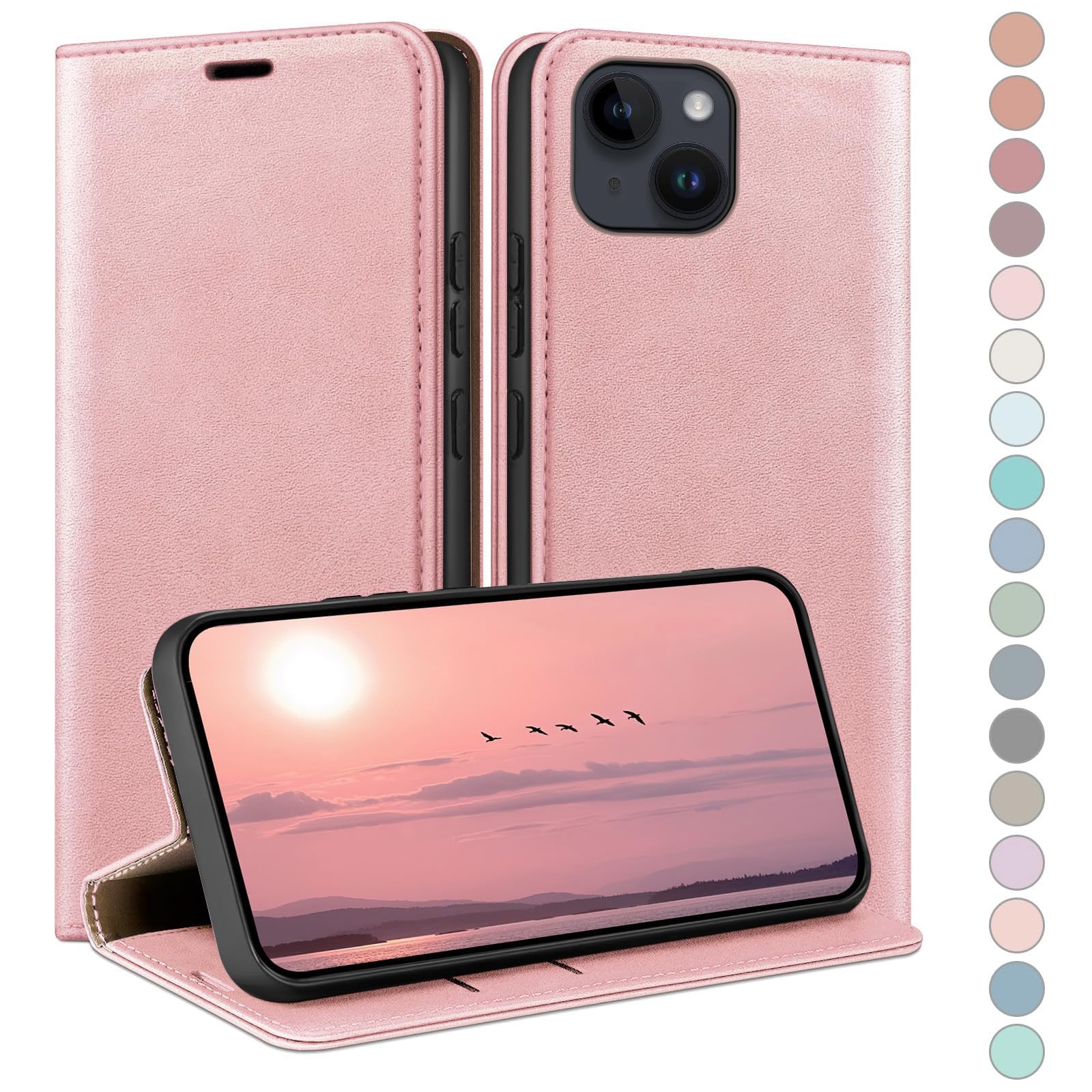 Coque iPhone 15 Plus antichoc portefeuille anti-rayure or rose - 7