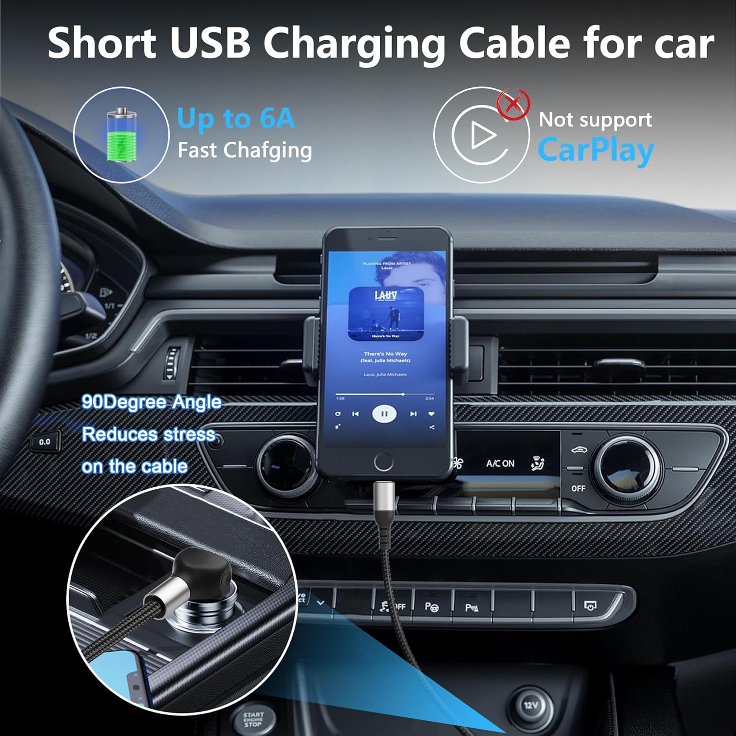 90 Degree USB to Type C Cable 6A Fast Charging USB A to USB C Charger Cord Nylon Braided USB-C Short Cable for Car Compatible with Laptop,Cellphone,Phone 16/15 1.64FT - Image 5