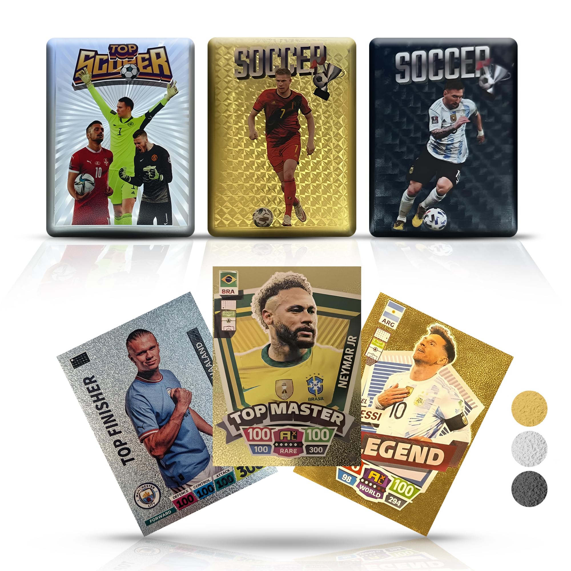 Soccer Trading Cards 2024-25 | 3 Packs - 33 Collectible Cards for Fans & Players Black, Gold & Silver Soccer Mystery Cards Packs Different Cards in Each Set - Try & Collect Them All