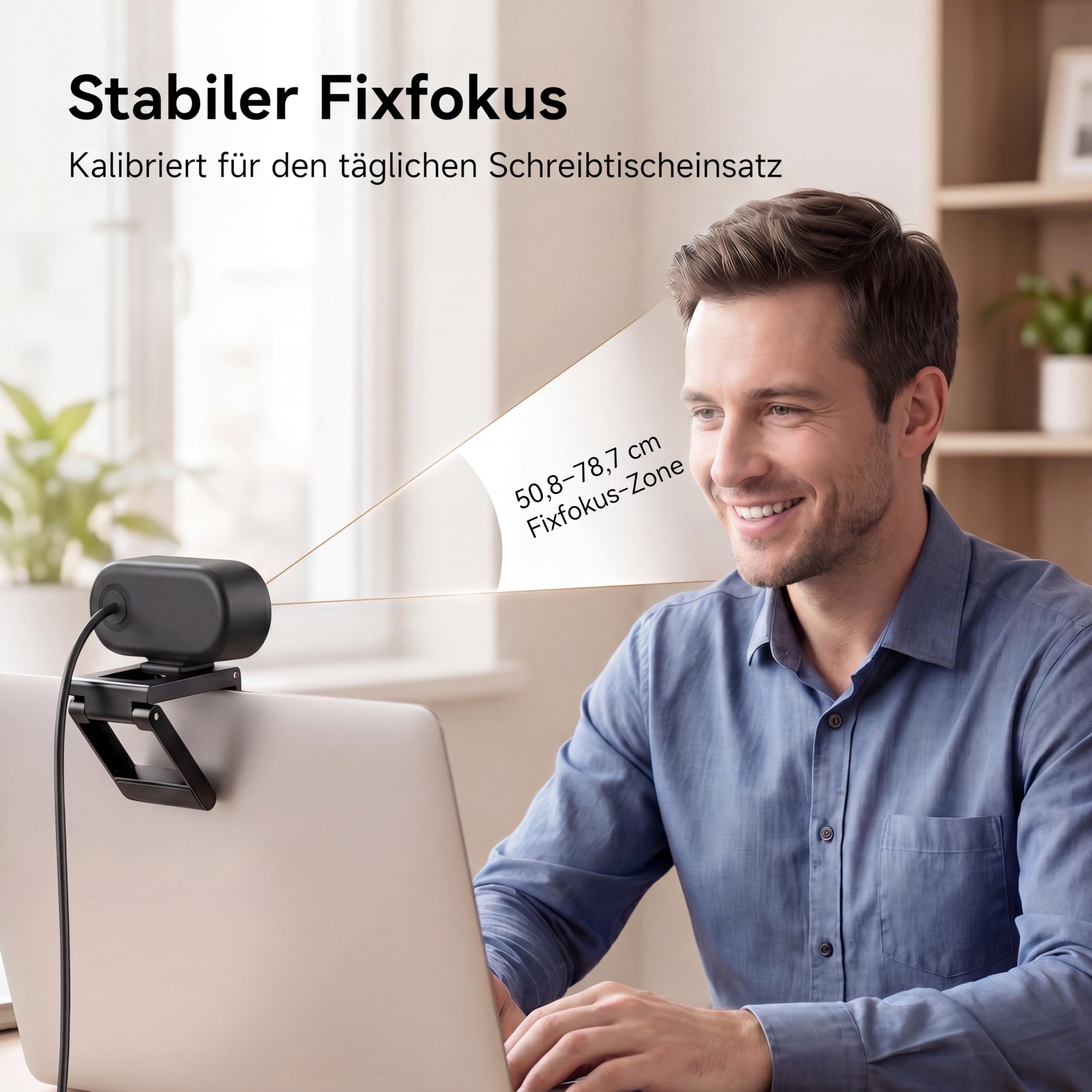 EMEET C100 Webcam 1080P, Fixfokus, 66° Sichtfeld, integriertes Mikrofon, Sichtschutzabdeckung, tragbarer Metallclip, Webcam für Homeoffice, Meetings, Streaming, Desktop, Laptop, PC