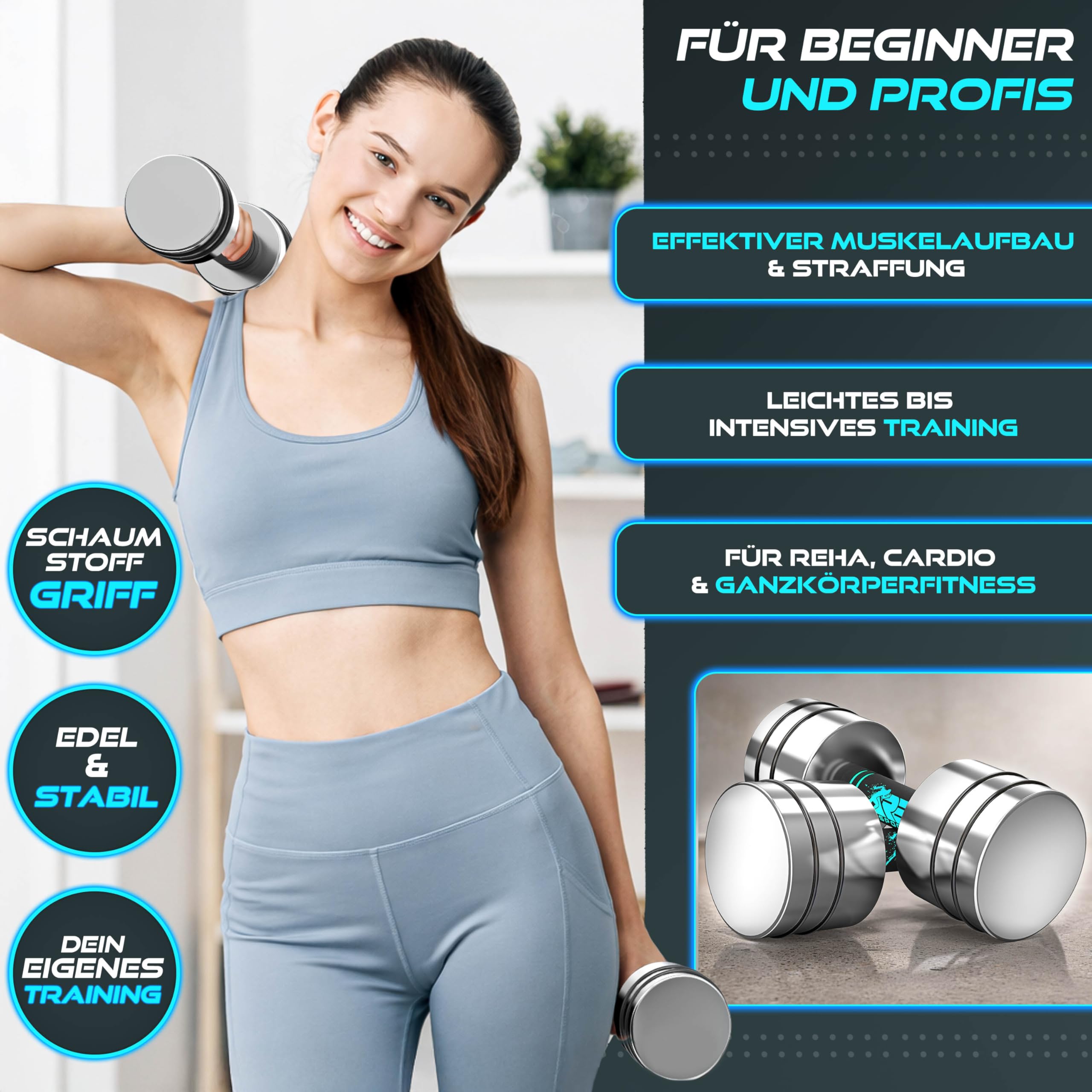 RE:SPORT® 2er Hanteln Set aus massivem Stahl 2,5/5/7,5/10 kg | Hantel Kurzhantel mit Gewichten & Schaumstoffgriff | Fitness Kurzhanteln Home Gym, Krafttraining & Muskelaufbau
