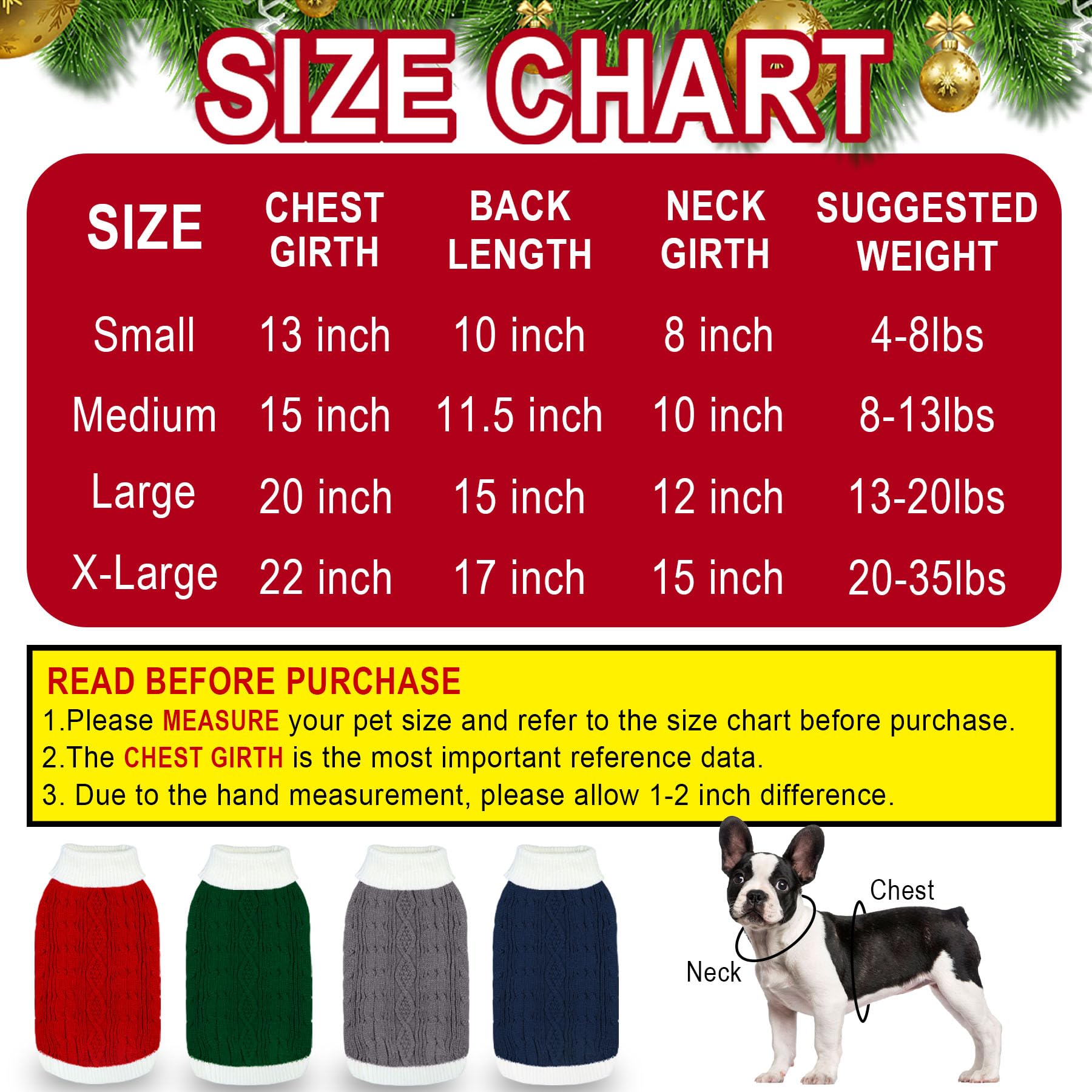 Amazon.com : GOYOSWA Dog Christmas Sweater Knitted Turtleneck Dog
