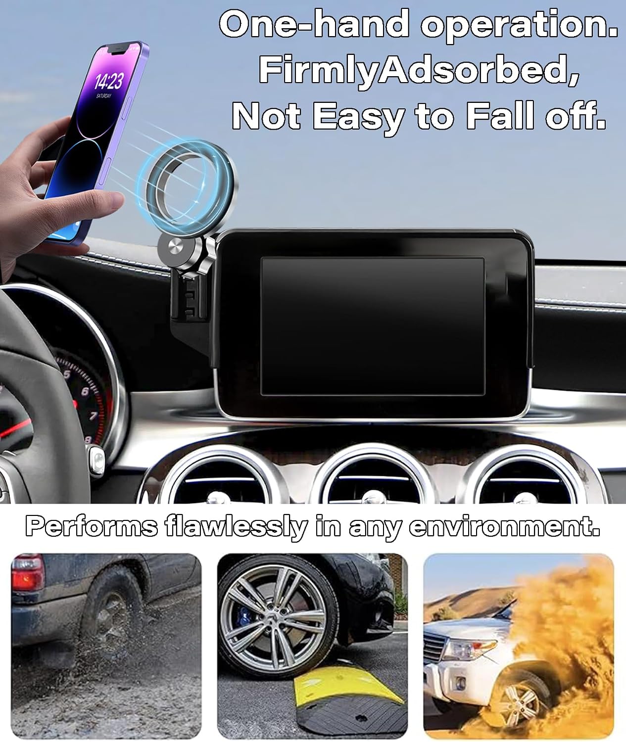 Car Phone Holder for 2016-2019 Mercedes Benz GLC/2015-2018 C-Class Accessories Apply to 7 Inch Touch Screen Fixed Clip MagSafe Cell Phone Mount Hands-Free 360° Rotation
