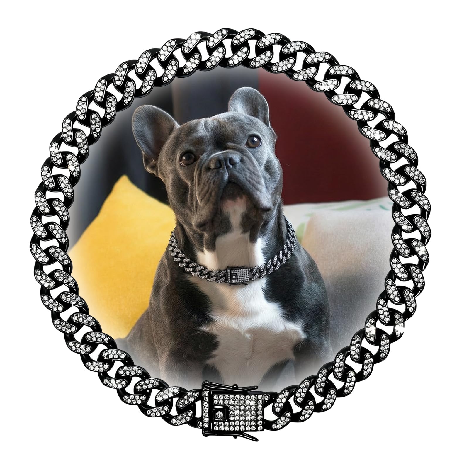 Length Adjustable Dog Chain Collar Diamond-Studded Cuban Link 13mm Wide Dog Necklace Jewelry Accessories 4 Colors 8-30in for Small Medium Large Dogs/