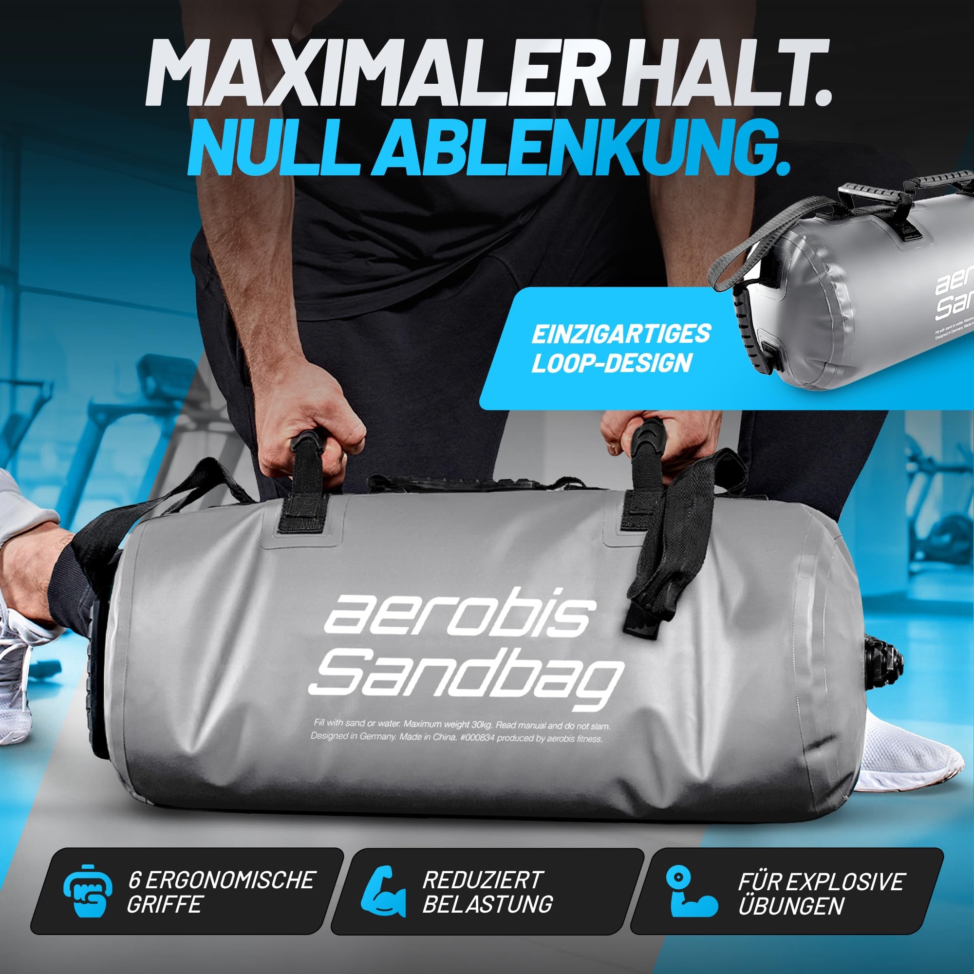 aerobis® Fitness Sandbag - instabiles Krafttraining - bis zu 30kg Trainingsgewicht - Gewichtssack - Power Bag - Sandsack Training - individuell anpassbar - hochwertig & extrem haltbar