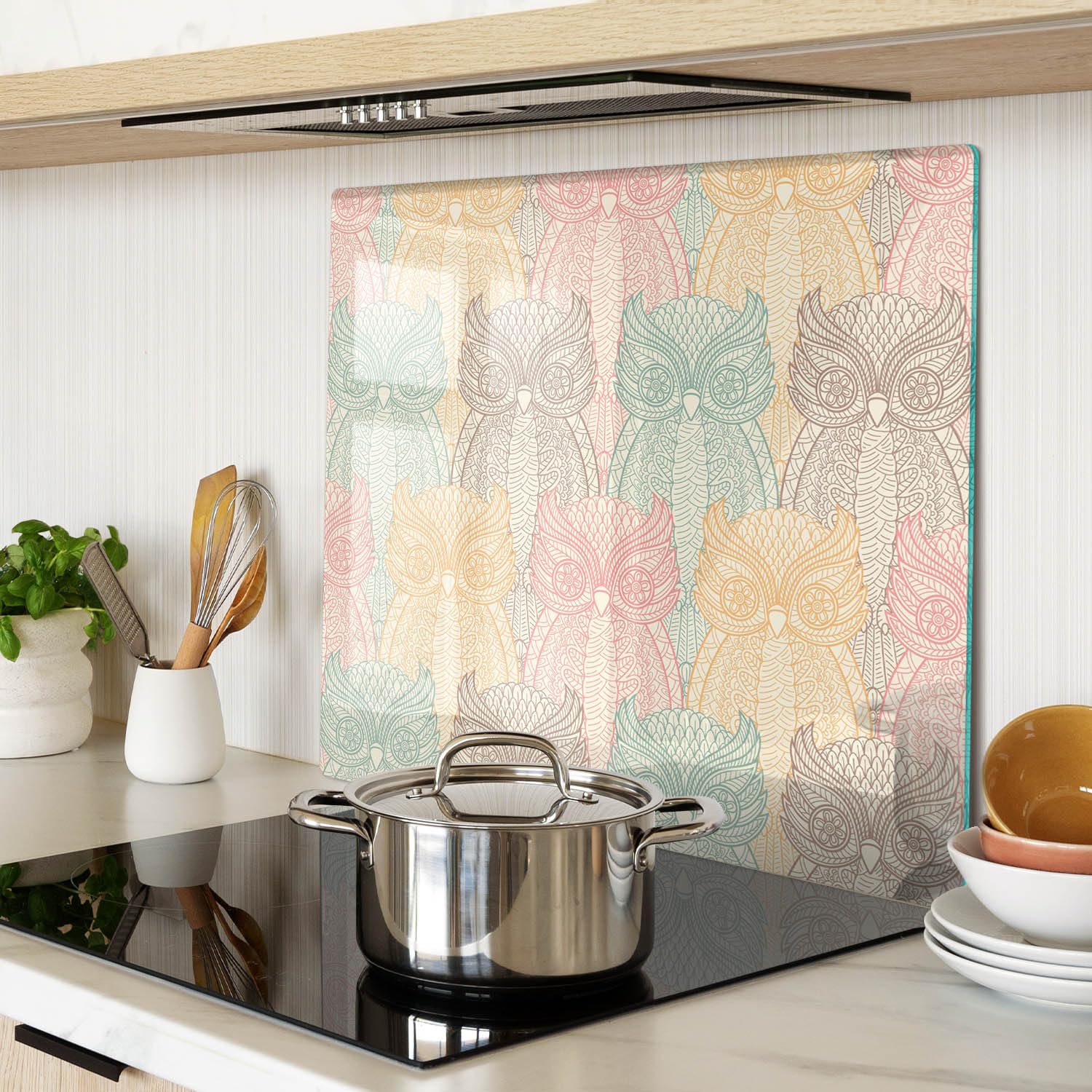Schneidebretter Glas 60x52 cm Dekorativ für die Küche Hitzebeständig Lebensmittelecht Gehärtetes Glas Rutschfest Silikonfüße Plastikfrei Dünn Glasplatte Antibakteriell - Eulen