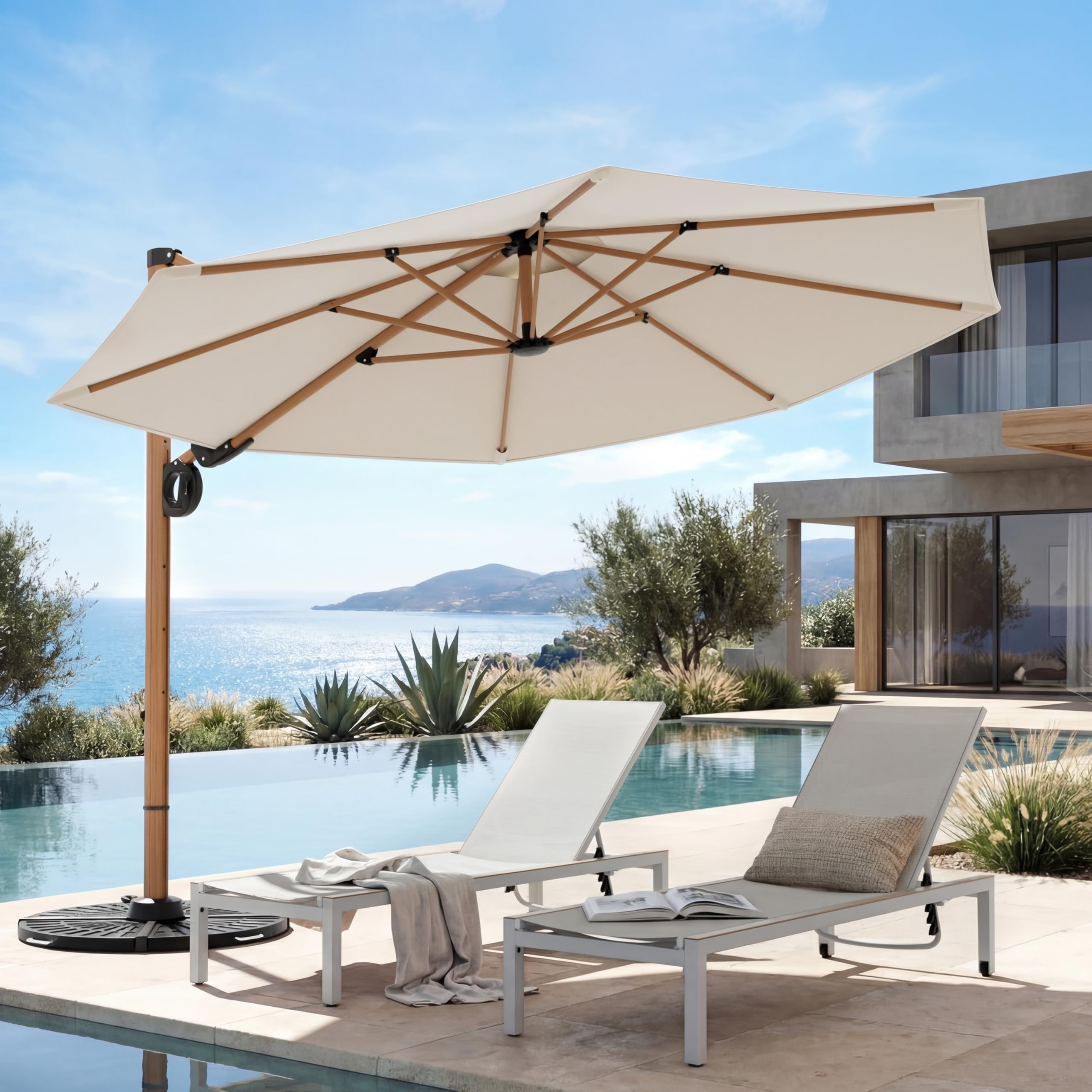 Grand patio 12 FT Patio Umbrella, Outdoor Cantilever Round Umbrella with 360° Rotation, Aluminum Offset Umbrella for Patio Garden Deck Pool, Beige : Patio, Lawn & Garden