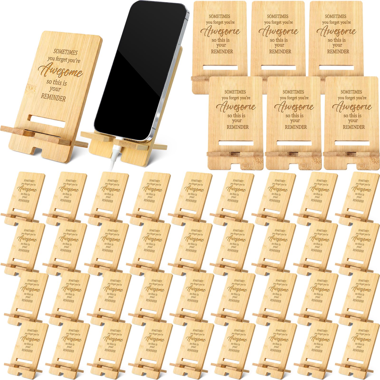 Ripeng 36 pezzi Regali di apprezzamento di Natale per dipendenti, supporto per telefono in bambù per scrivania, impiegati, regalo di ringraziamento per colleghi di squadra, personale, volontari