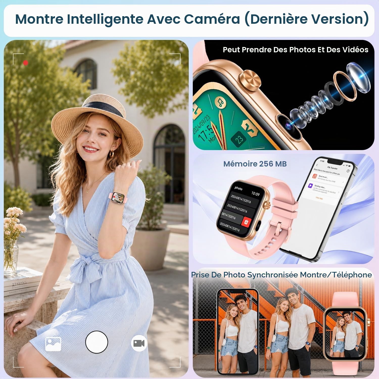 Montre connectée avec Femme Homme Smartwatch: 1.91" HD Écran avec Prendre une Photo Enregistrement Vidéo Appel Bluetooth Cardiofréquencemètre SpO2 Sommeil Moniteur 256MB RAM Compatible Android et iOS