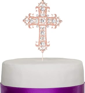 Ella Celebration Cross Cake Topper, Rose Gold Religious, Wedding, First Communion, Baptism, Christening, Church Dedication Keepsake Decoration (Rose Gold)