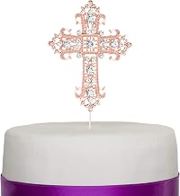 Ella Celebration Cross Cake Topper, Rose Gold Religious, Wedding, First Communion, Baptism, Christening, Church Dedication Keepsake Decoration (Rose Gold)
