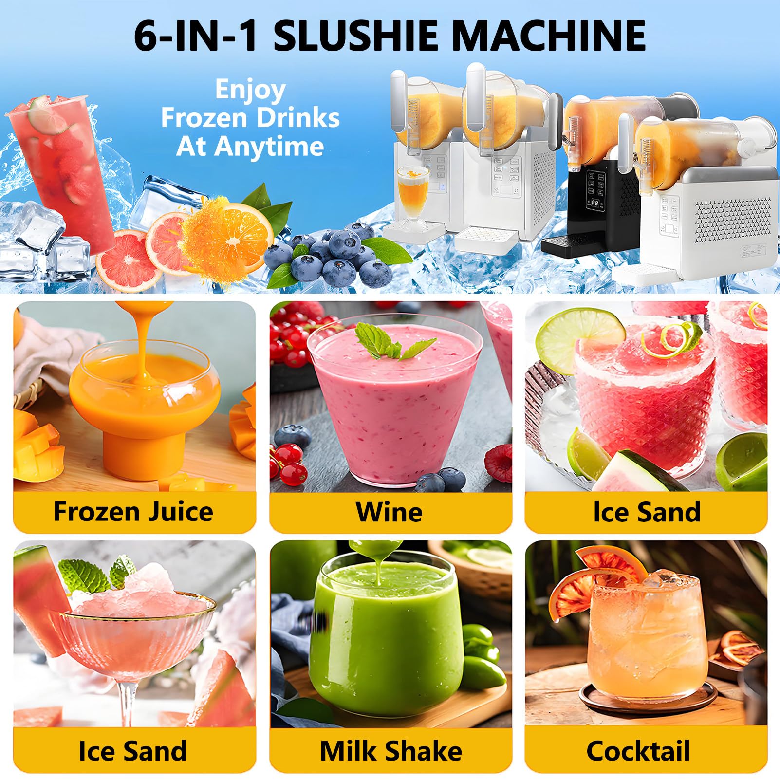 Máquina de Granizados Sin Hielo con 5 Modos, Granizadora Máquina de 3 litros con Control Táctil y Autolimpieza, para Granizados, Cócteles Helados, Frappés, Batidos y Zumos