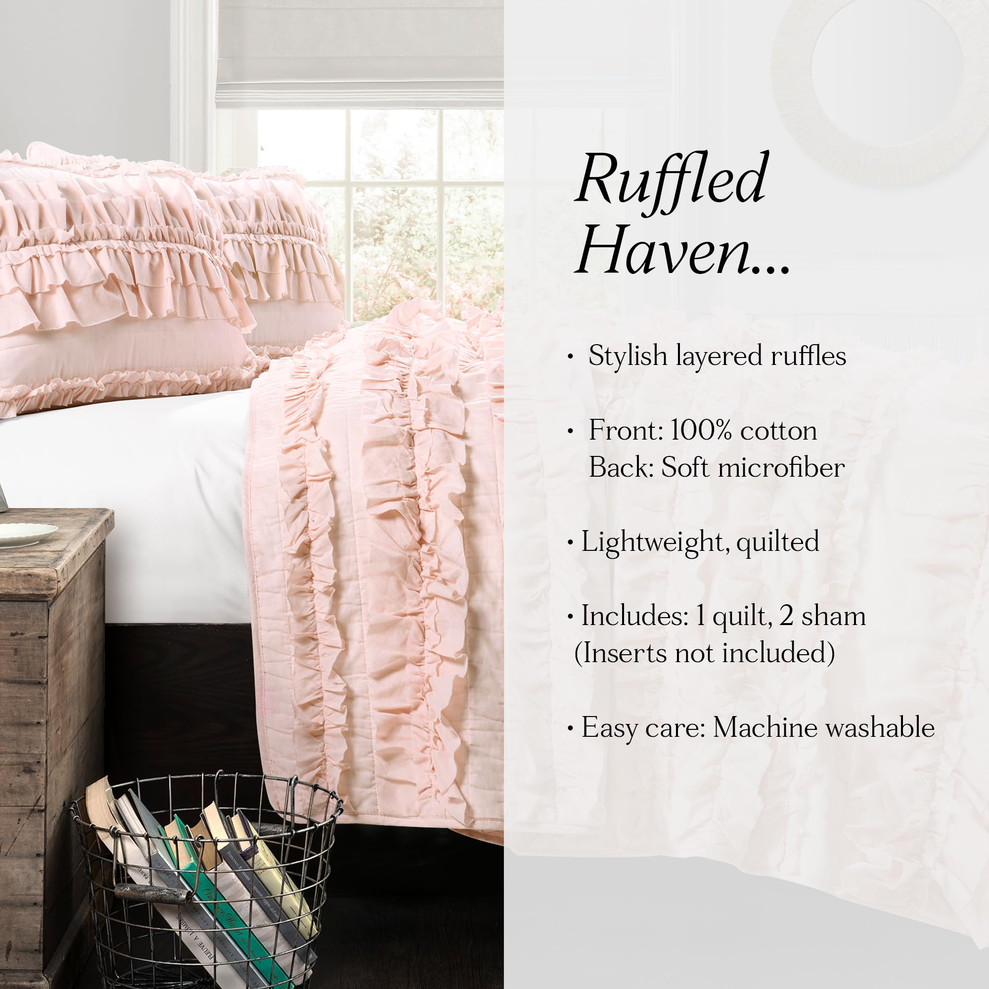 Set Biancheria Letto Matrimoniale 7 Pezzi Rosa Shabby Chic Con Ricamo E Pompon - Morbido Piumino Microfibra Per Tutto L'Anno