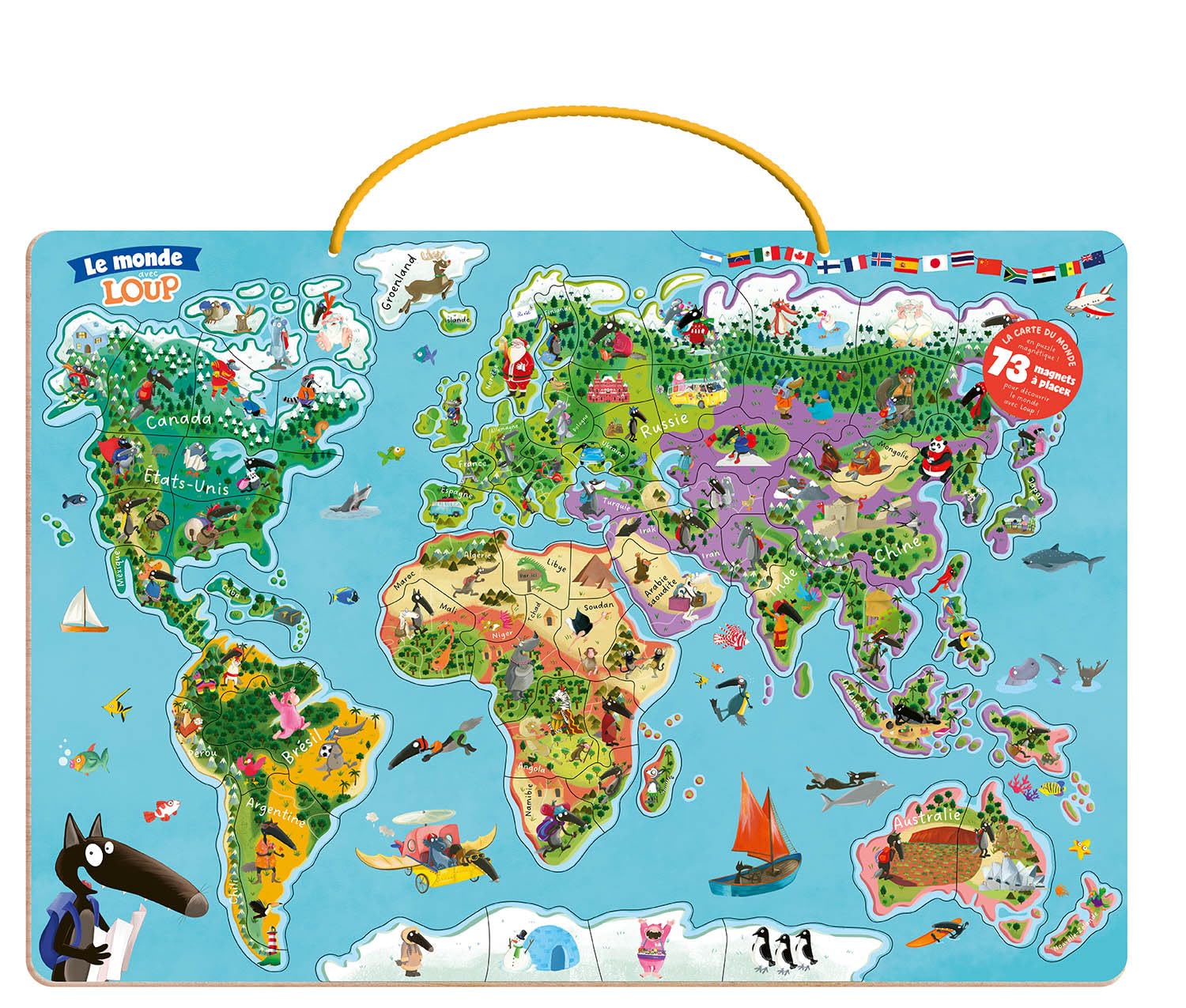 Ma carte du monde magnétique en puzzle - Je découvre le monde avec Loup: Avec 73 magnets à placer