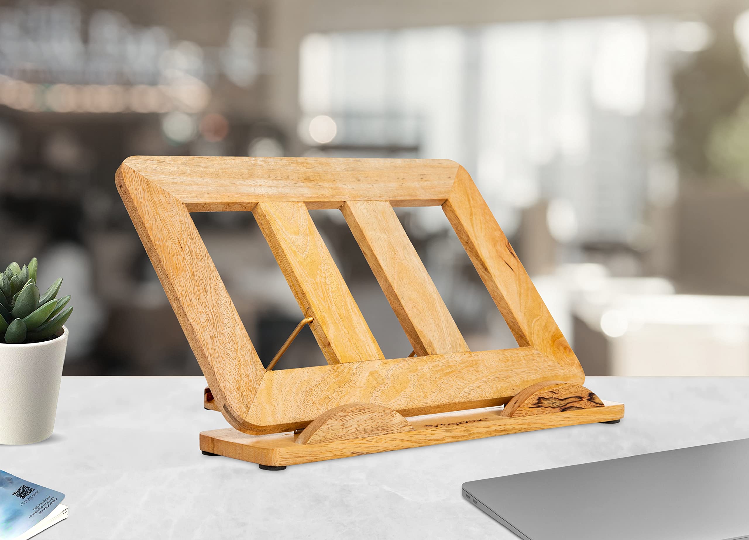 Elevador de madera plegable y ajustable para laptop, soporte ergonómico de madera de mango para MacBook, soporte portátil multiángulo para portátiles y tabletas de 7.9 a 12.9 pulgadas