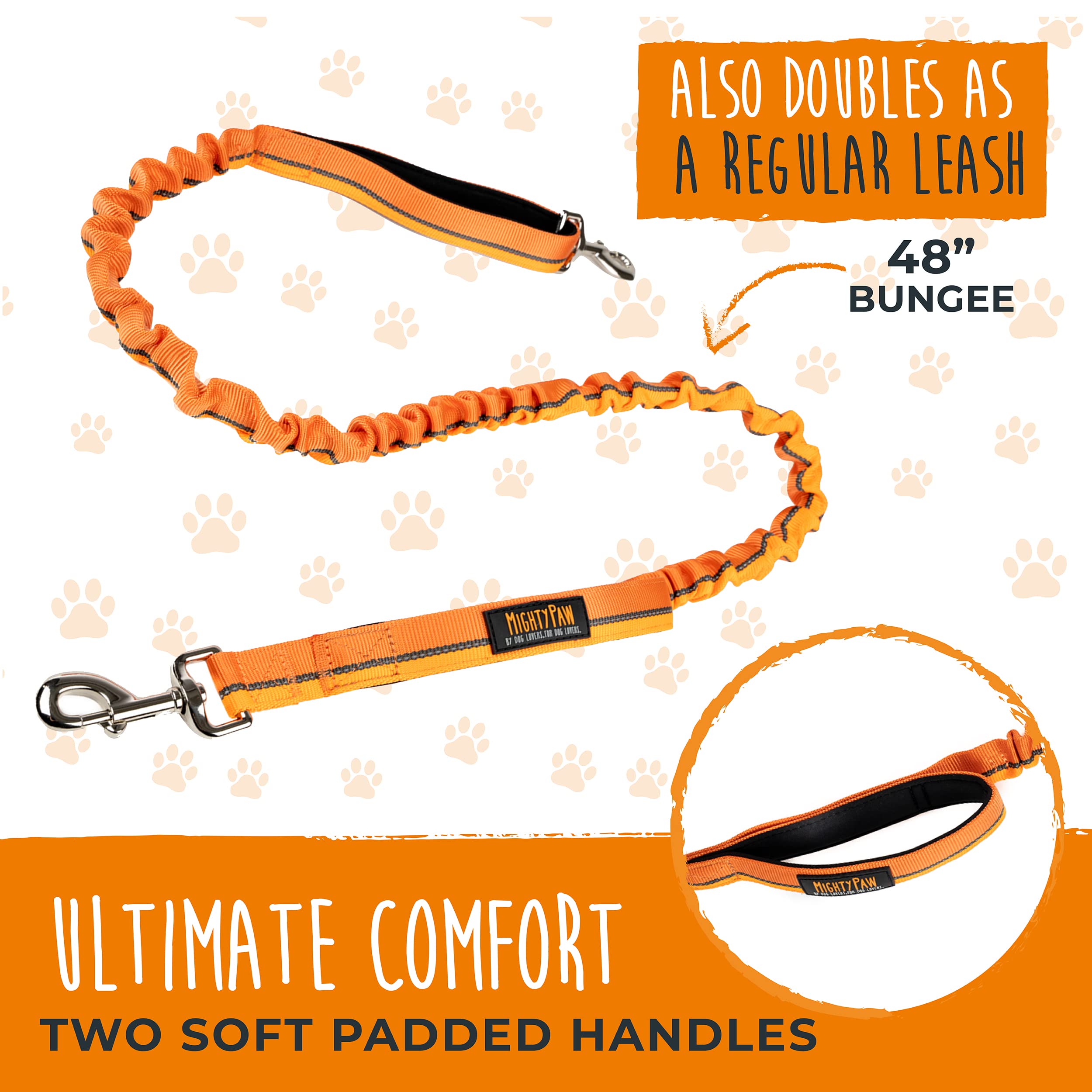Mighty Paw Hands Free Dog Leash | Bungee Waist Leash for Dog Walking. Pet Running Hands Free Tether for Large, Medium & Small Breeds. Pet Waist Belt (36" - 48") Up to 150 lbs - Orange - image 7