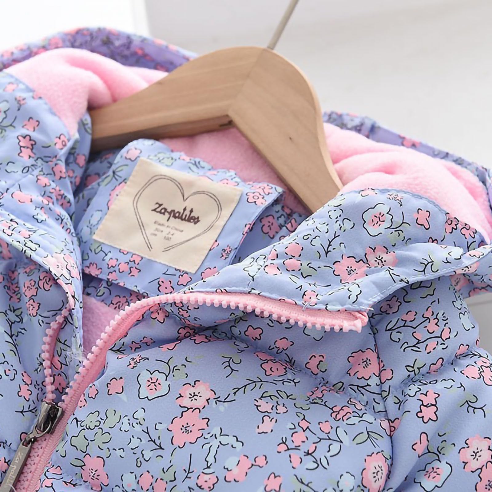 HAOLEI Chaqueta Acolchada con Capucha para Niña Gruesa Cálida Abrigo Acolchado Manga Larga con Estampado de Floral Suave Cómodo Caliente Cazadora de Forro Polar Ropa Niña Pequeña 3-11 Años