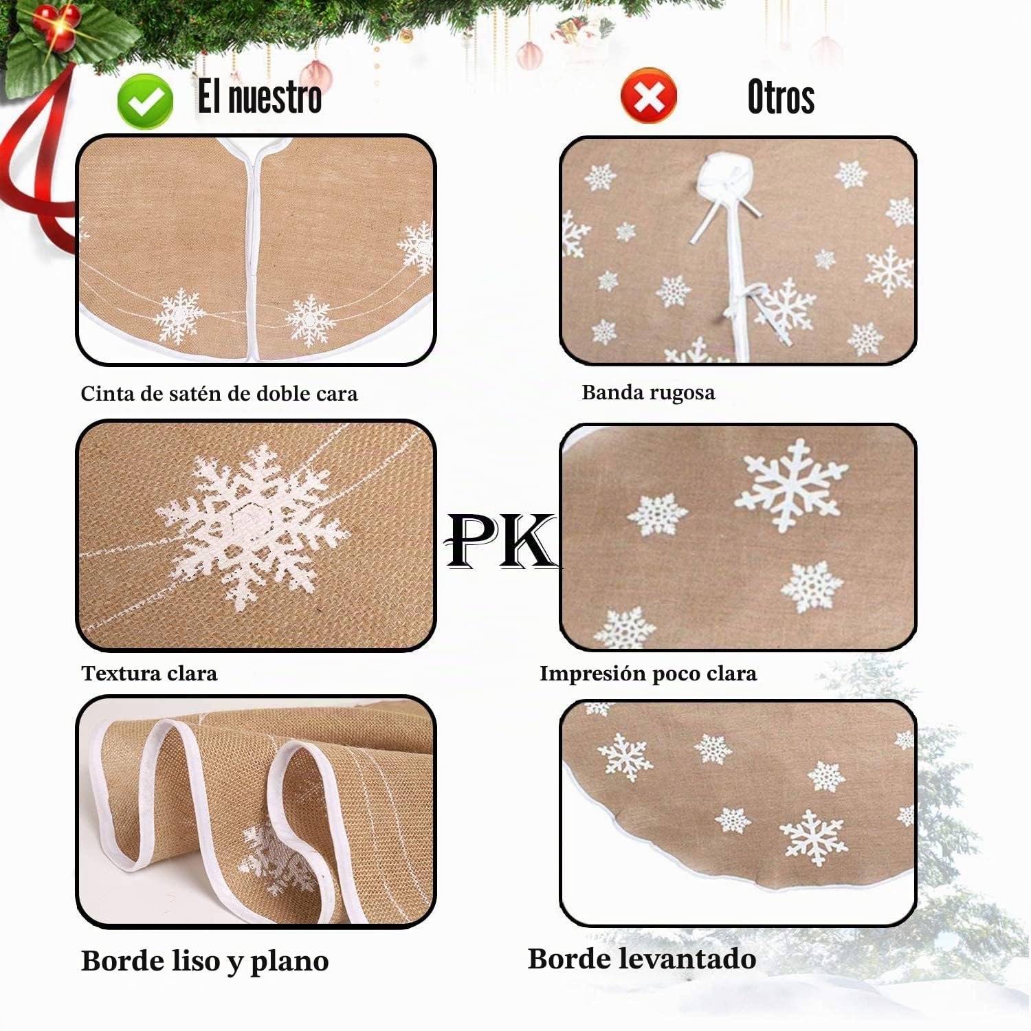 N&T NIETING Manta para árbol de Navidad, 75 cm, falda con copo de nieve blanco, arpillera, manta redonda para decoración navideña