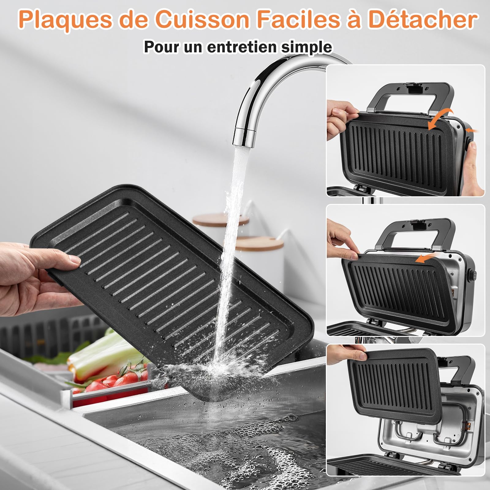 GOPLUS Appareil Croque Monsieur 3 en 1 pour Gaufres, Croques et Sandwichs, Machines à Gaufres et Croques avec Plaques Amovible et Antiadhésive, Température Réglable 5 Niveaux & Protection Surchauffe
