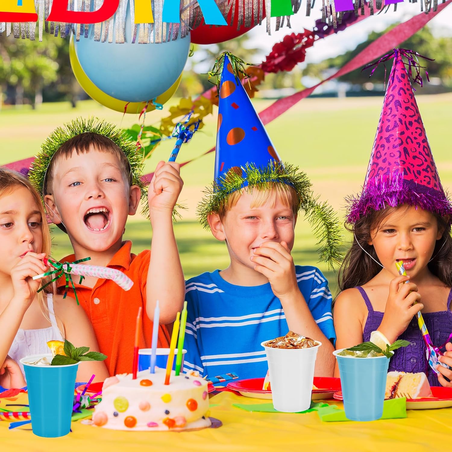 Whaline 60Pcs Colored Plastic Cups 16oz Blue White Plastic Cup 3 Colors Disposable Cup for Bride Baby Shower Birthday Winter Party Supplies - Image 5